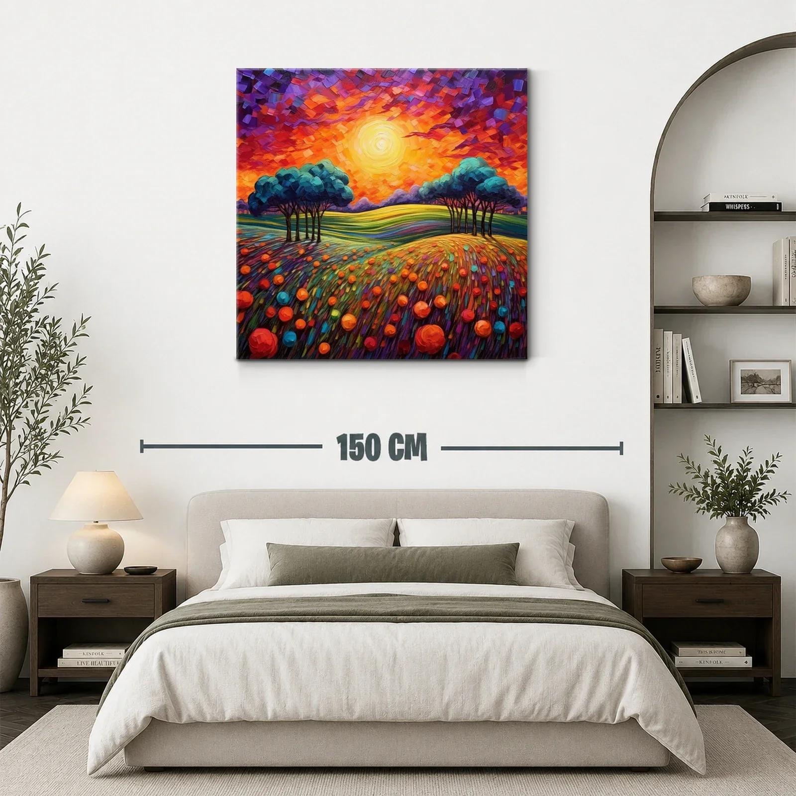 Paisaje vibrante con atardecer y campo florido — miniatura 3