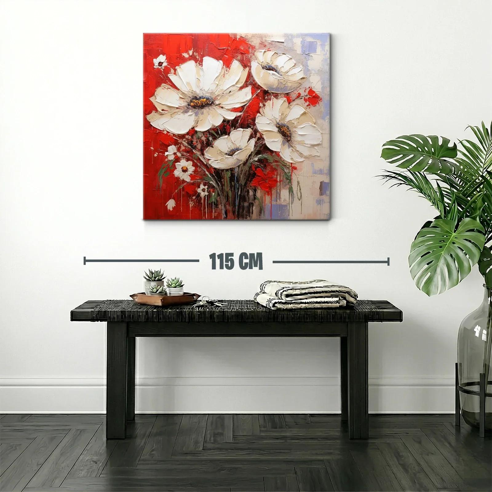 Flores blancas sobre fondo rojo intenso y texturas vibrantes — miniatura 2