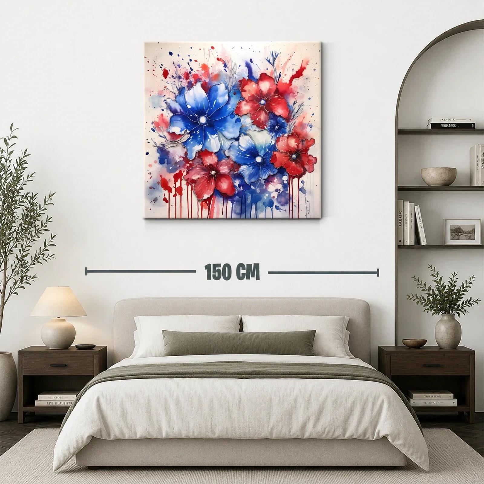 Cuadro floral vibrante en tonos rojo y azul intensos — miniatura 3