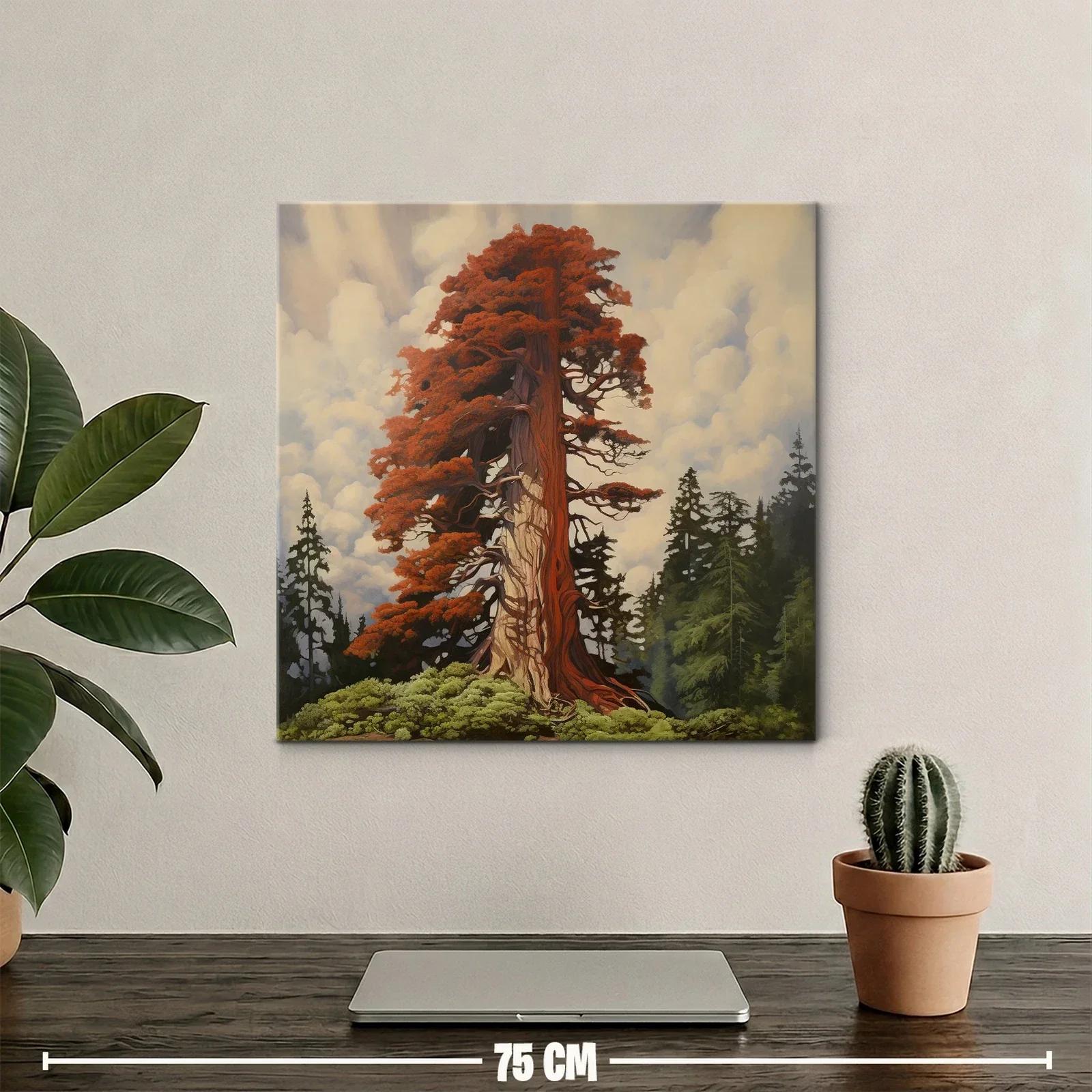 Imponente árbol rojizo entre bosque y cielo nublado — miniatura 2