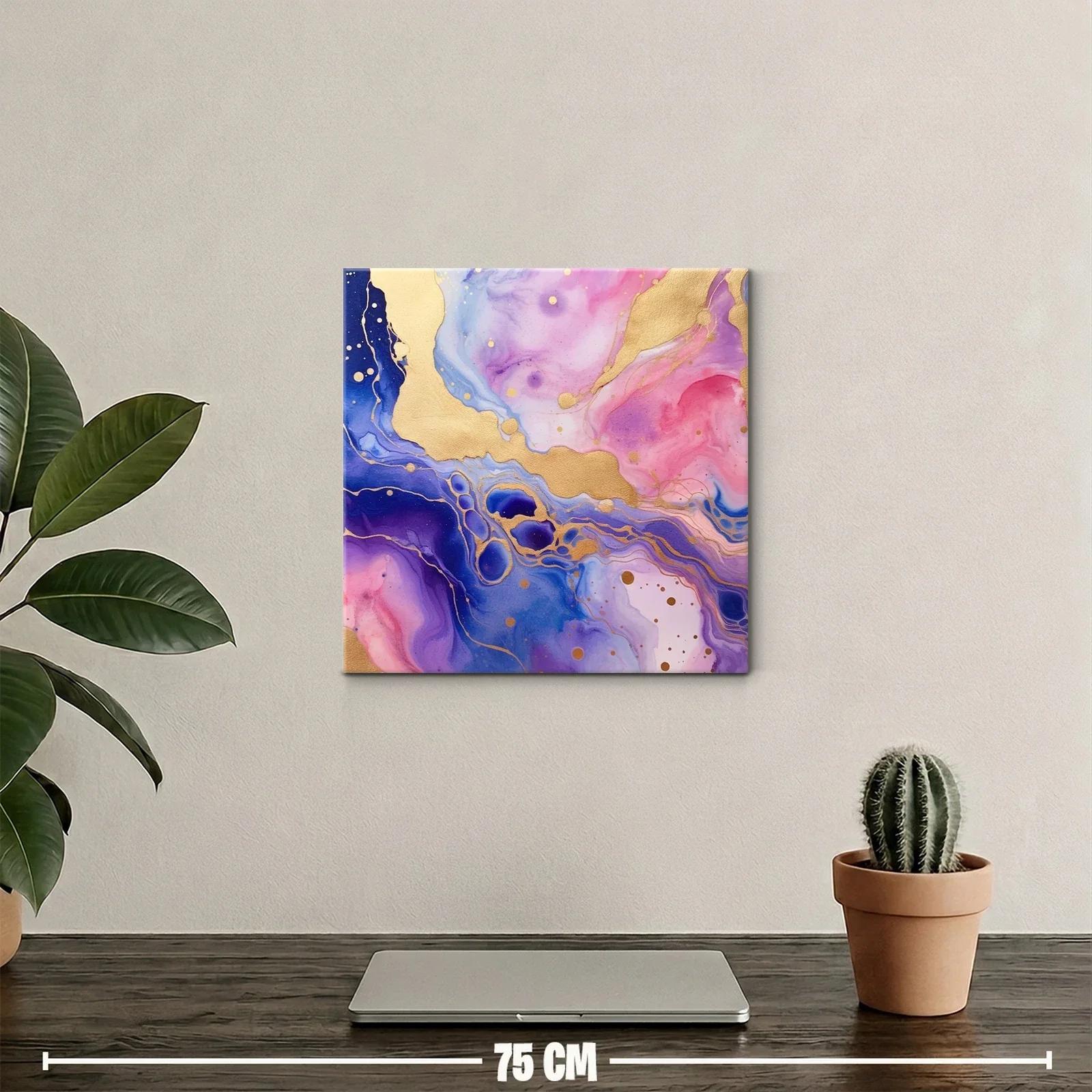 Cuadro abstracto con tonos dorados y púrpuras vibrantes — miniatura 2