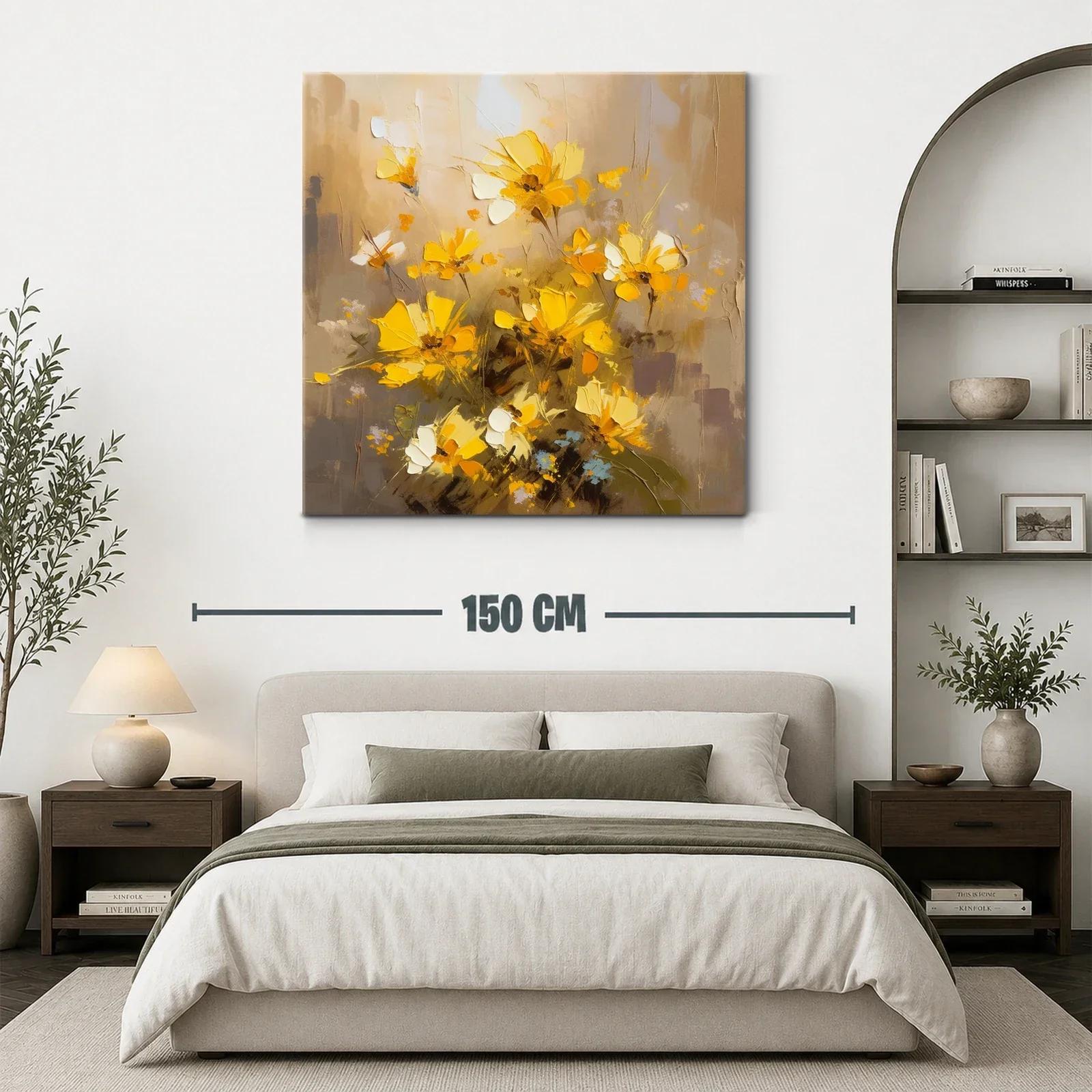 Cuadro con flores amarillas en tonos cálidos y terrosos — miniatura 3