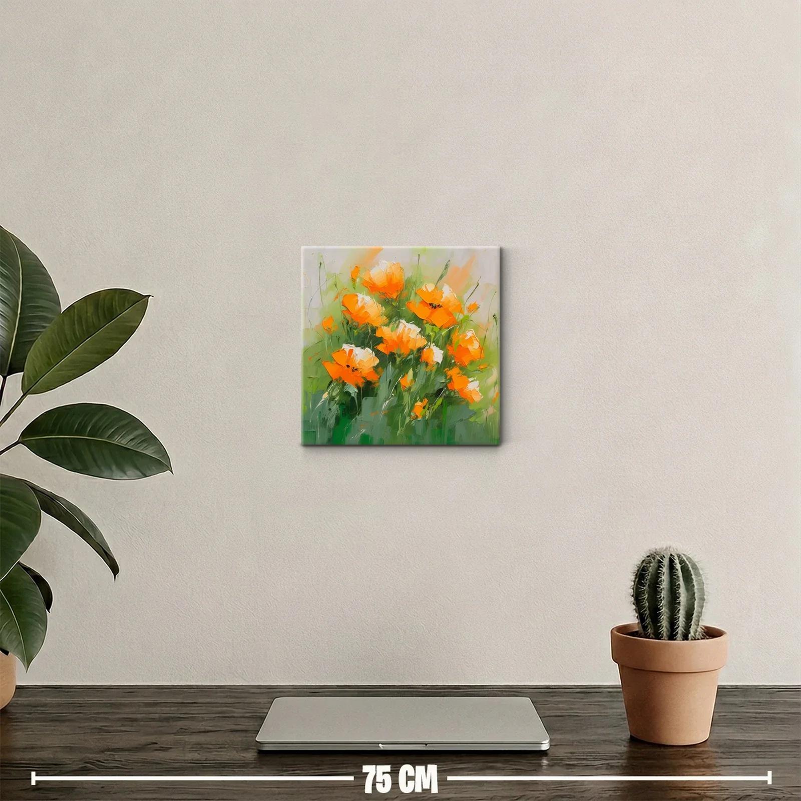 Cuadro con flores anaranjadas vibrantes y verde fresco — miniatura 2