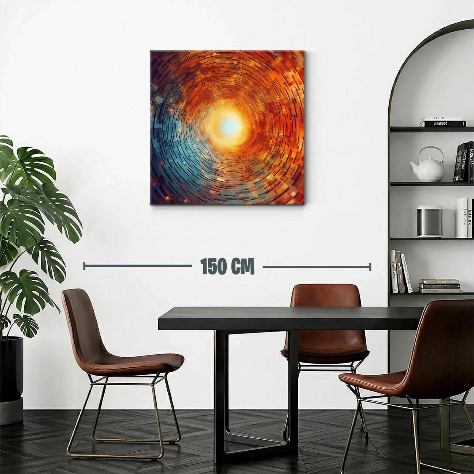 Cuadro abstracto con espiral radiante en tonos cálidos y fríos — miniatura 2