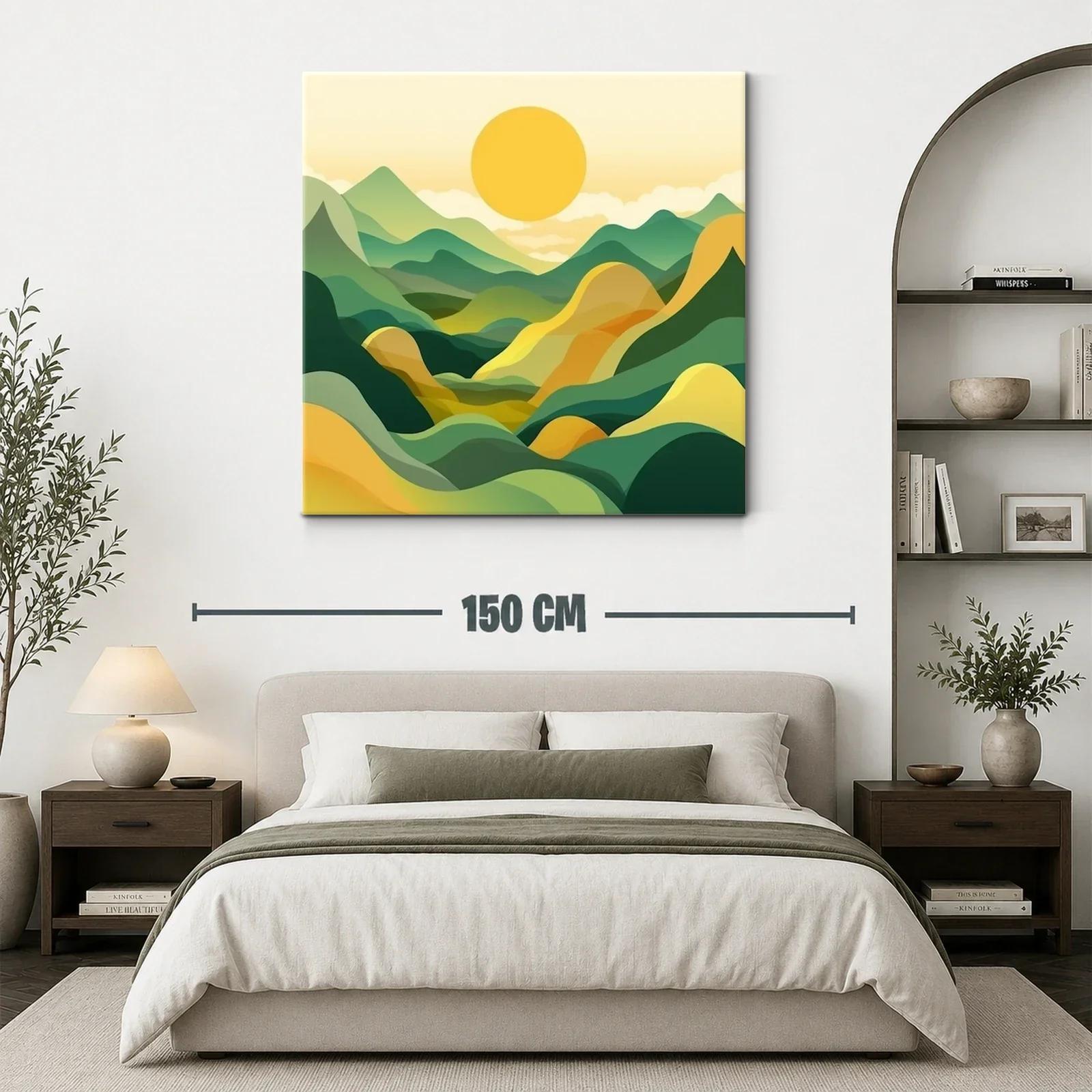 Paisaje abstracto con montañas y sol amarillo vibrante — miniatura 3