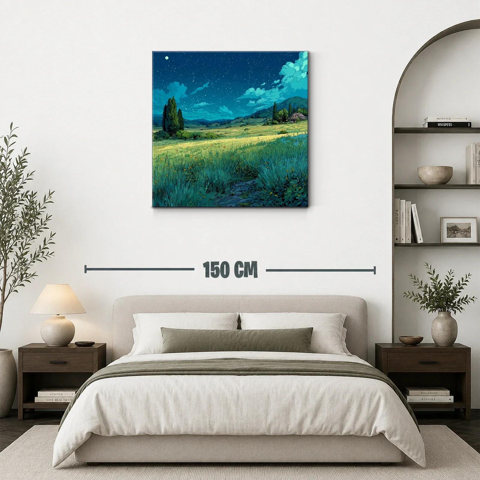 Paisaje nocturno de pradera iluminada por estrellas — miniatura 3