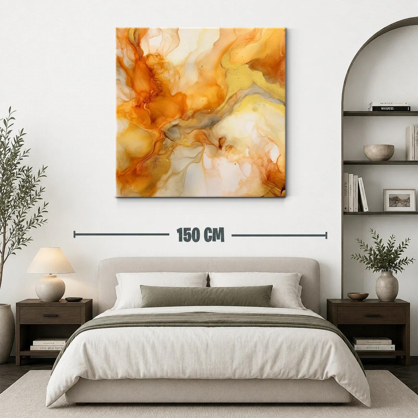Cuadro abstracto en tonos cálidos dorados y naranjas — miniatura 3