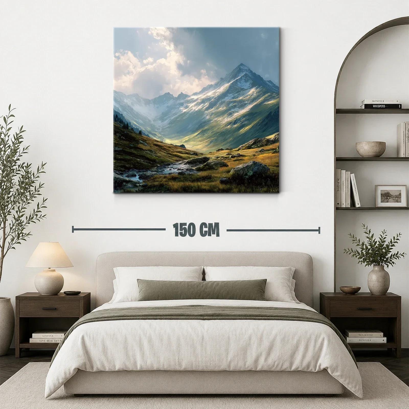 Paisaje de montaña con cielo dramático y río sereno — miniatura 3