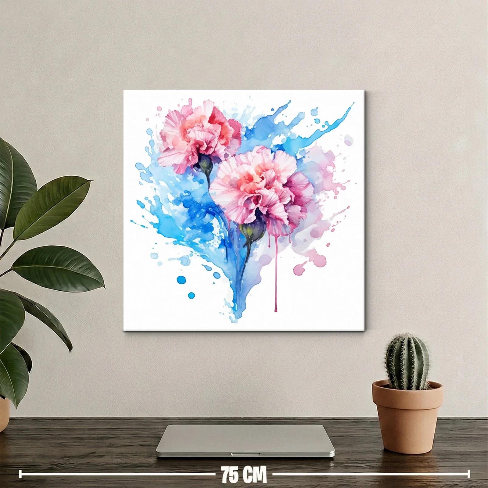 Flores rosas con fondo acuarela en tonos azules vibrantes — miniatura 2