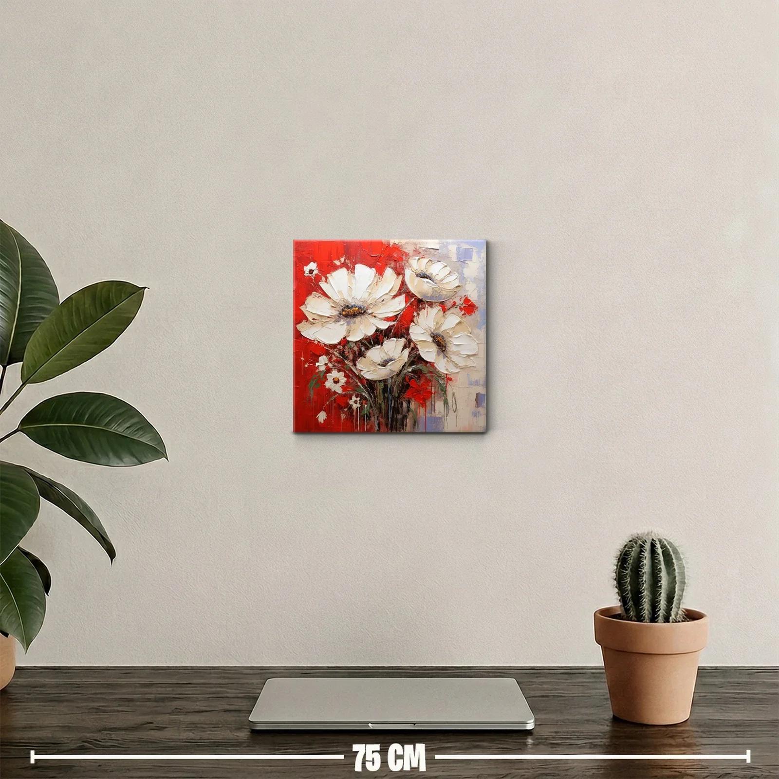 Flores blancas sobre fondo rojo intenso y texturas vibrantes — miniatura 2