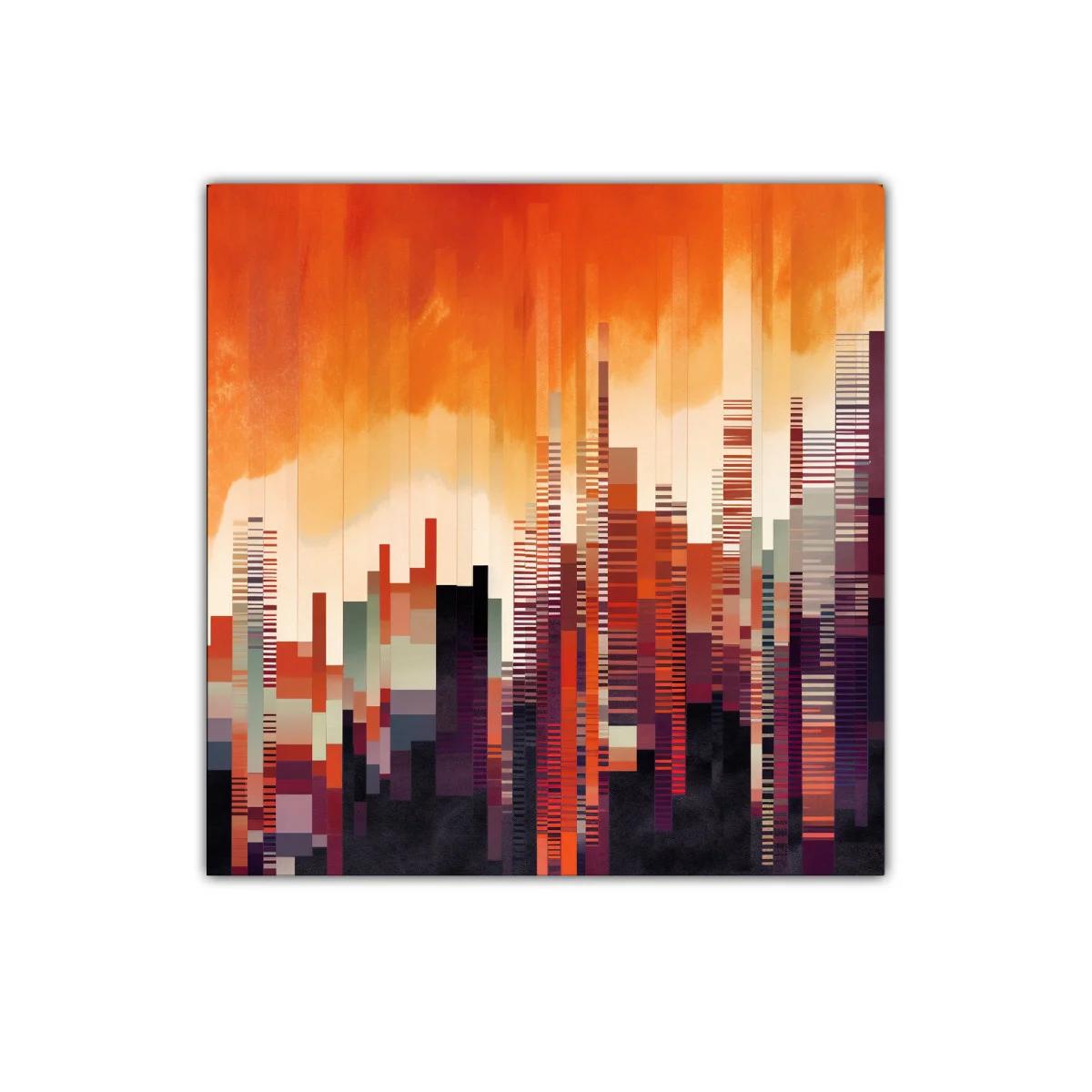 Ciudad abstracta al atardecer vibrante y geométrica — imagen principal