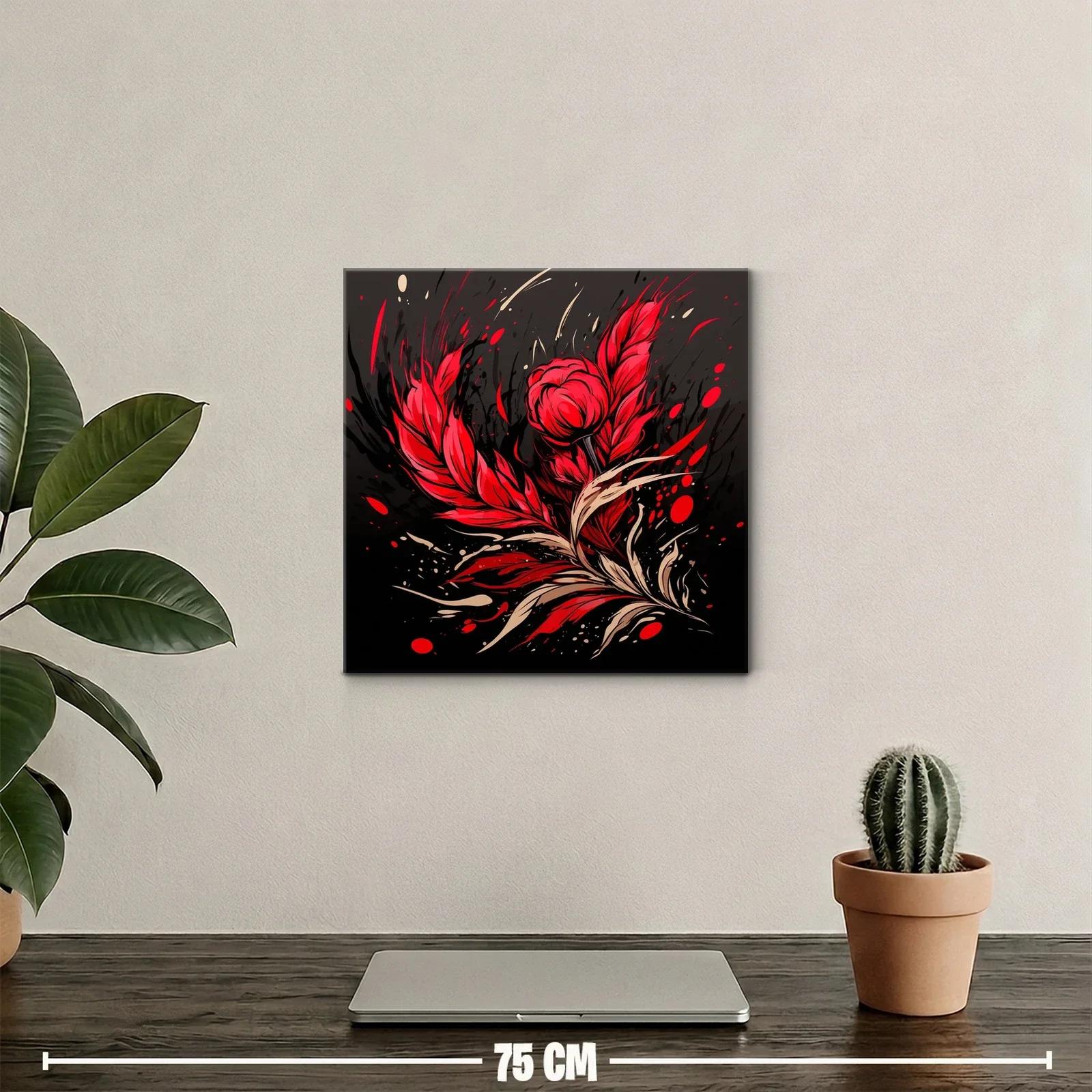 Composición floral expresiva en rojo y negro vibrante — miniatura 2