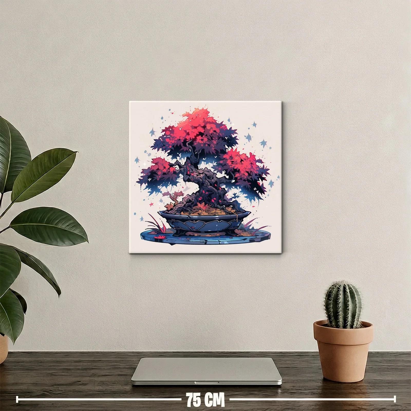 Cuadro arte bonsái vibrante con tonos rojos y azules — miniatura 2