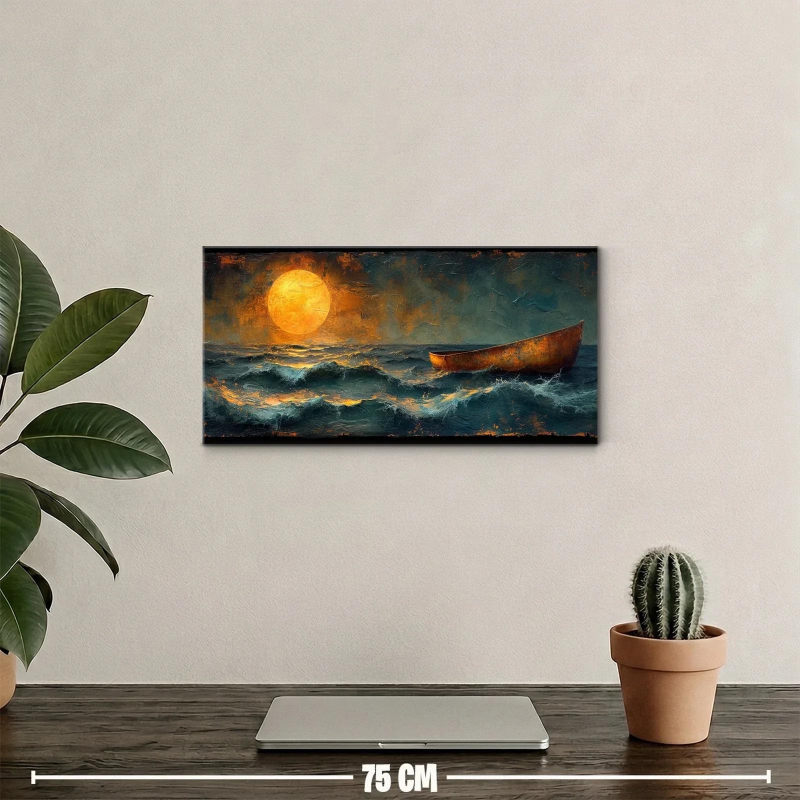 Cuadro bote de remos con luna brillante — miniatura 2