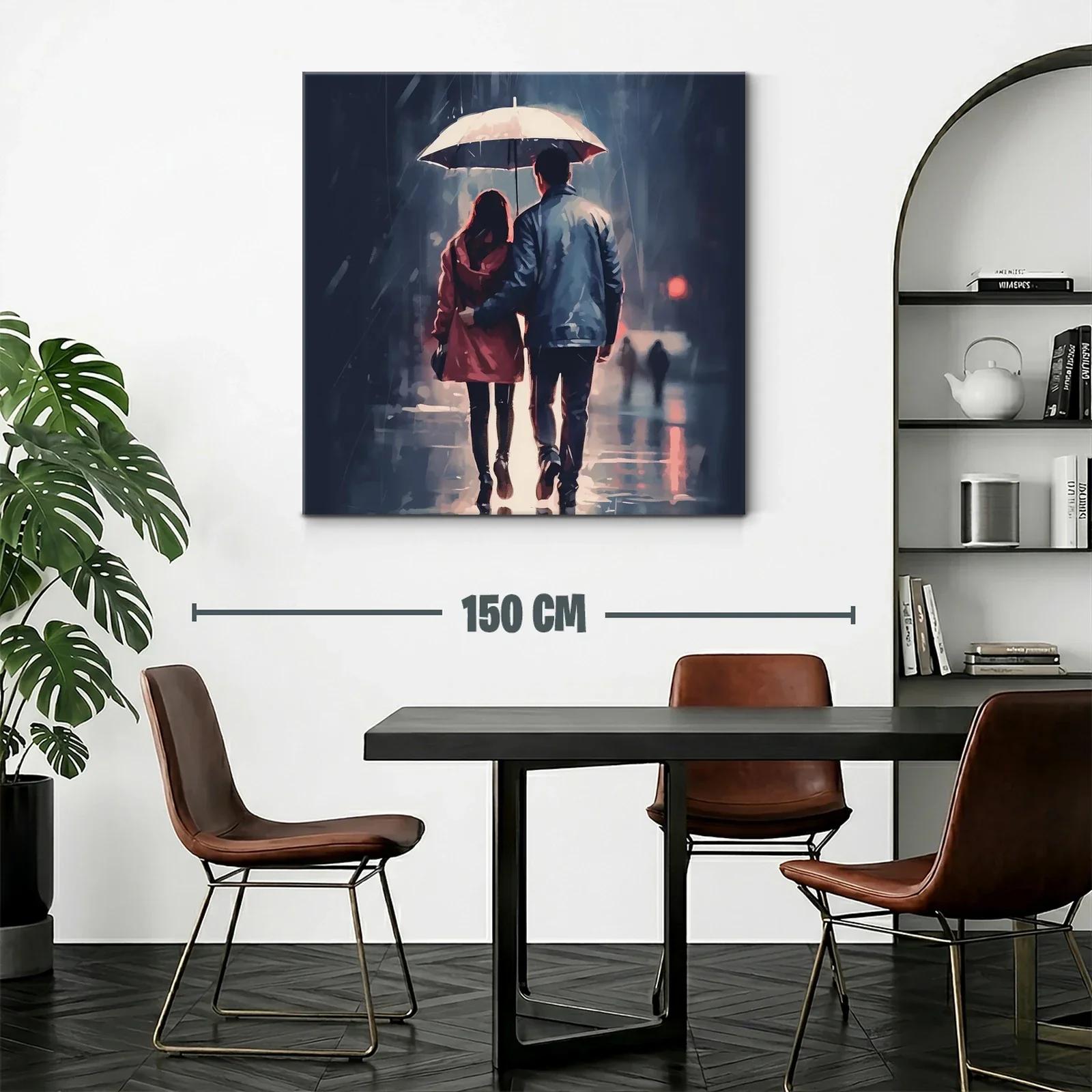 Pareja caminando bajo la lluvia con paraguas blanco — miniatura 2
