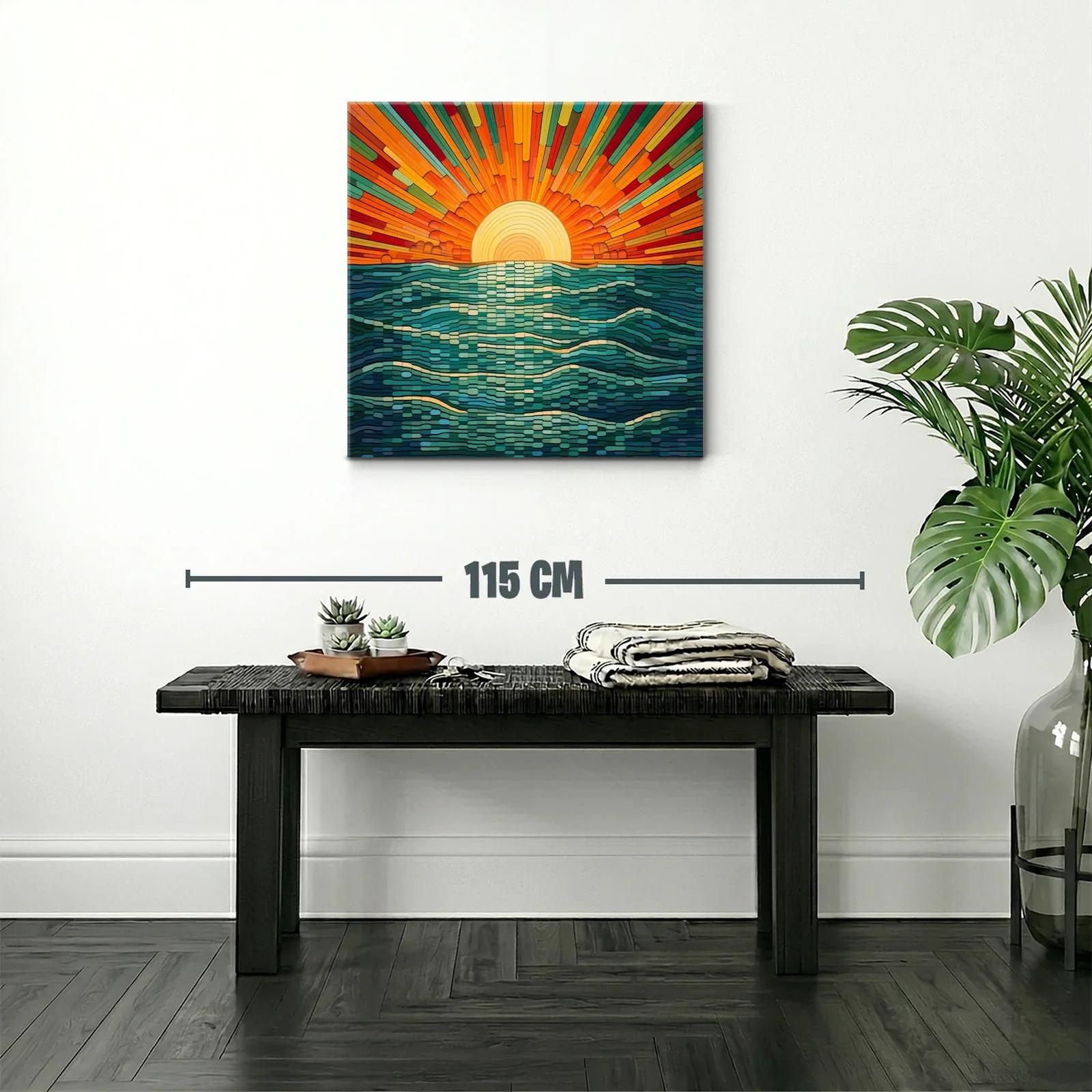 Atardecer vibrante con olas estilizadas en tonos cálidos — miniatura 2