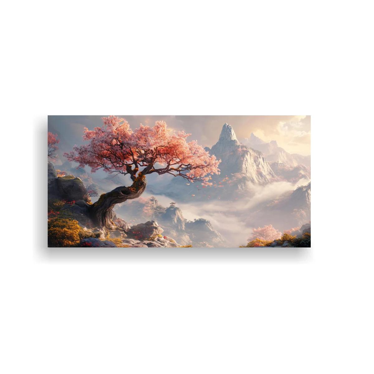 Cuadro árbol de flor rosa con tronco curvo — imagen principal