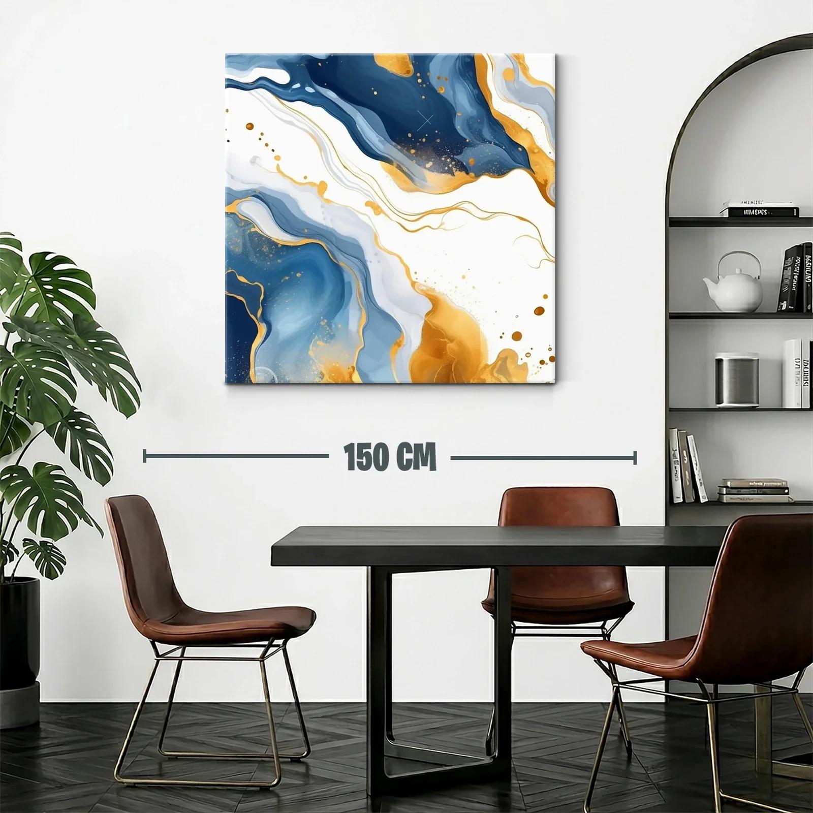 Cuadro Abstracto en Tonos Azules y Dorados Elegantes — miniatura 2