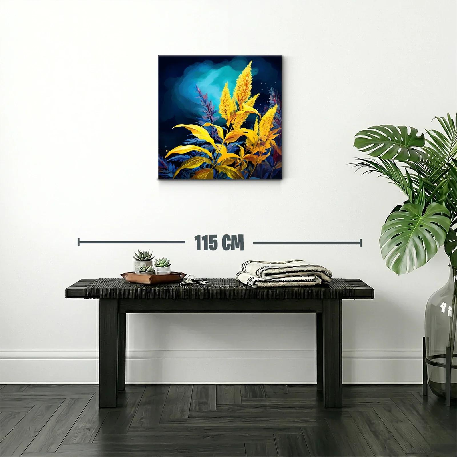 Cuadro con Flores Amarillas y Fondo Azul Intenso — miniatura 2
