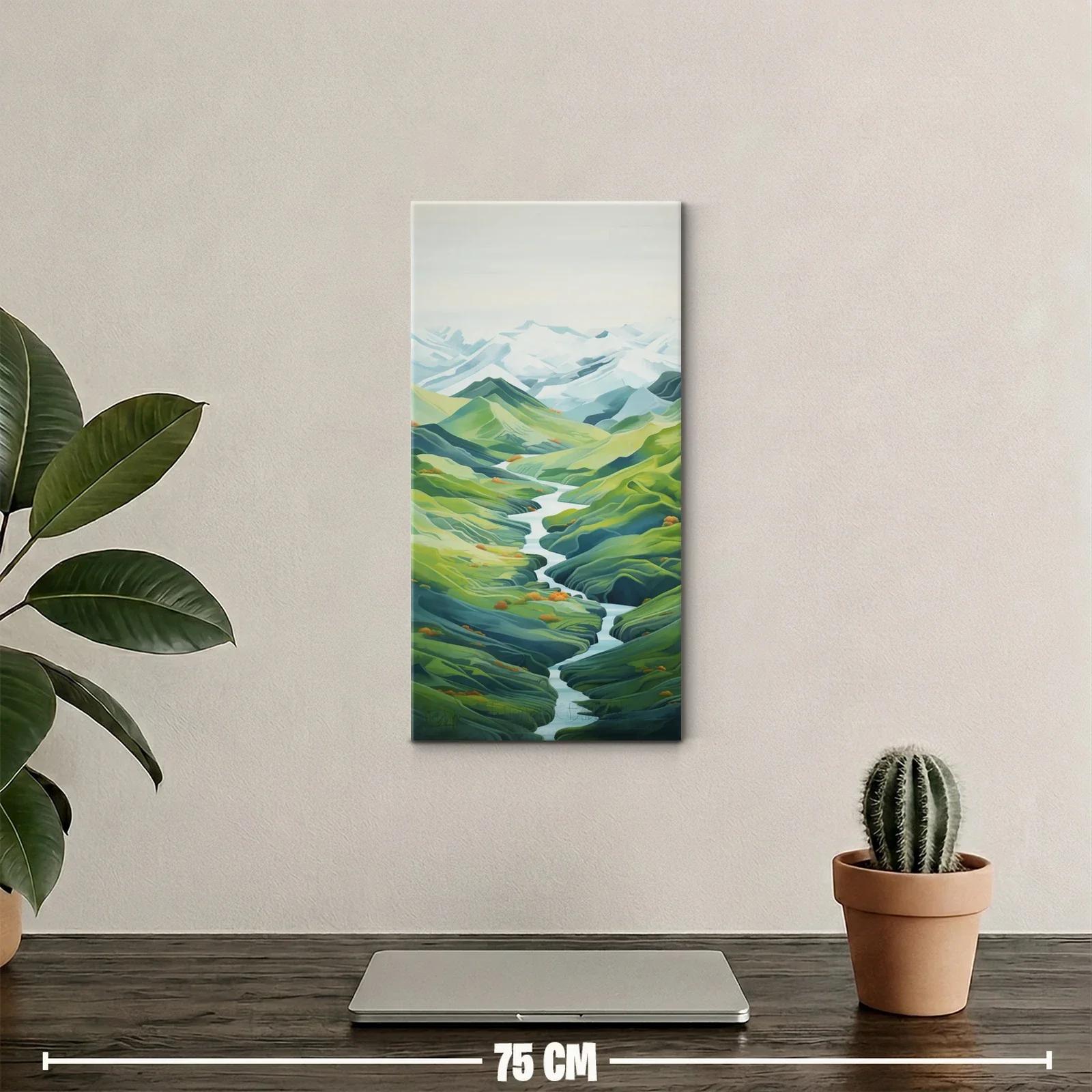 Cuadro valle de montañas verdes con río serpenteante — miniatura 2