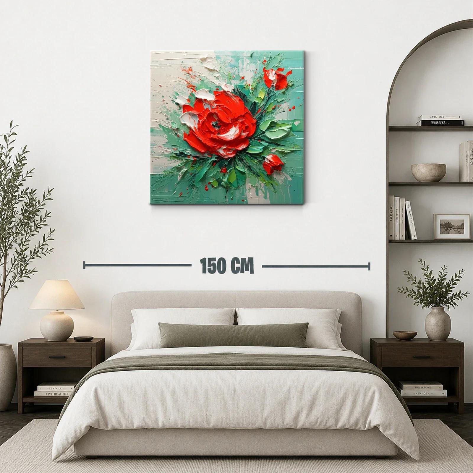Cuadro floral vibrante con tonos verdes y rojos intensos — miniatura 3