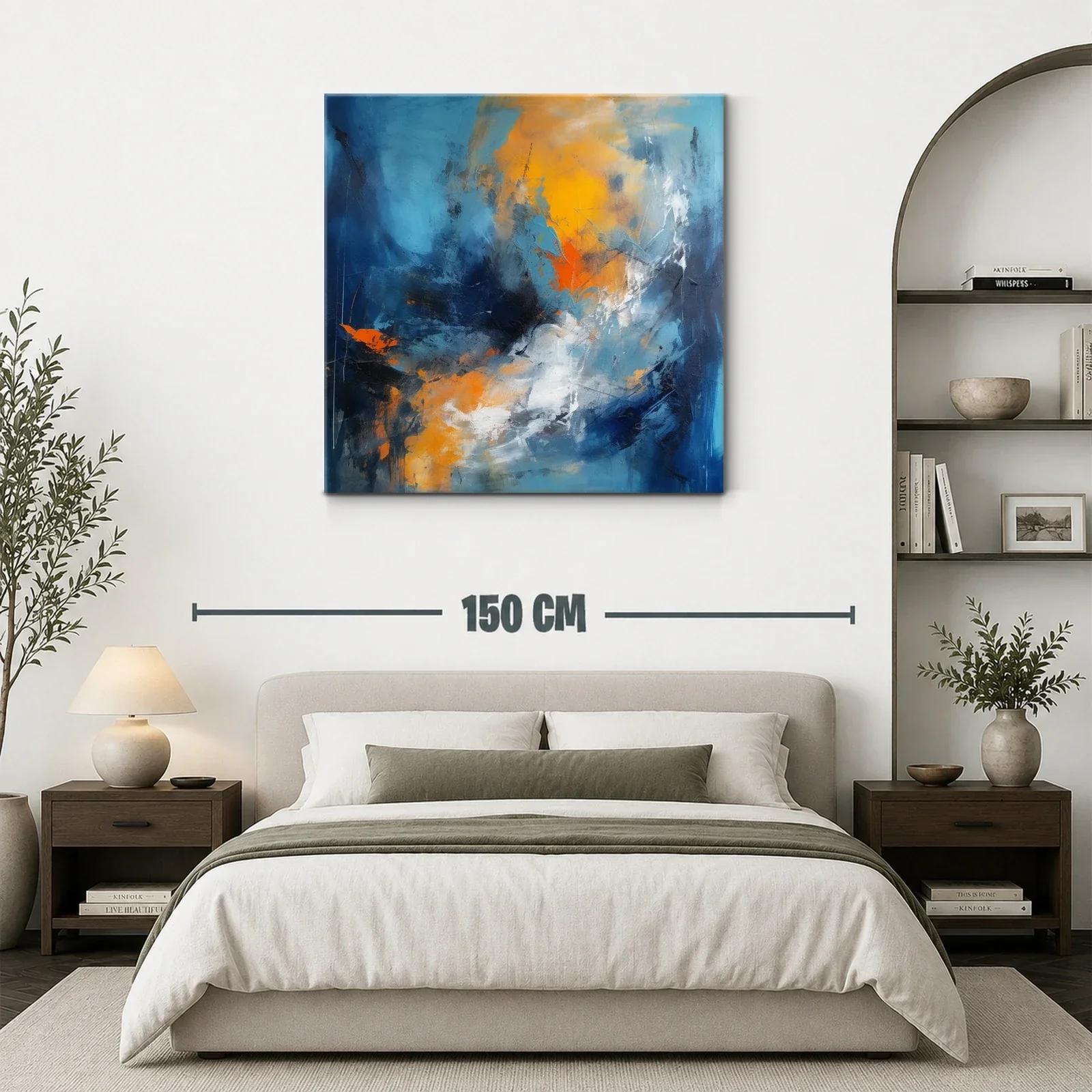 Cuadro abstracto con vibrantes tonos azules y naranjas — miniatura 3