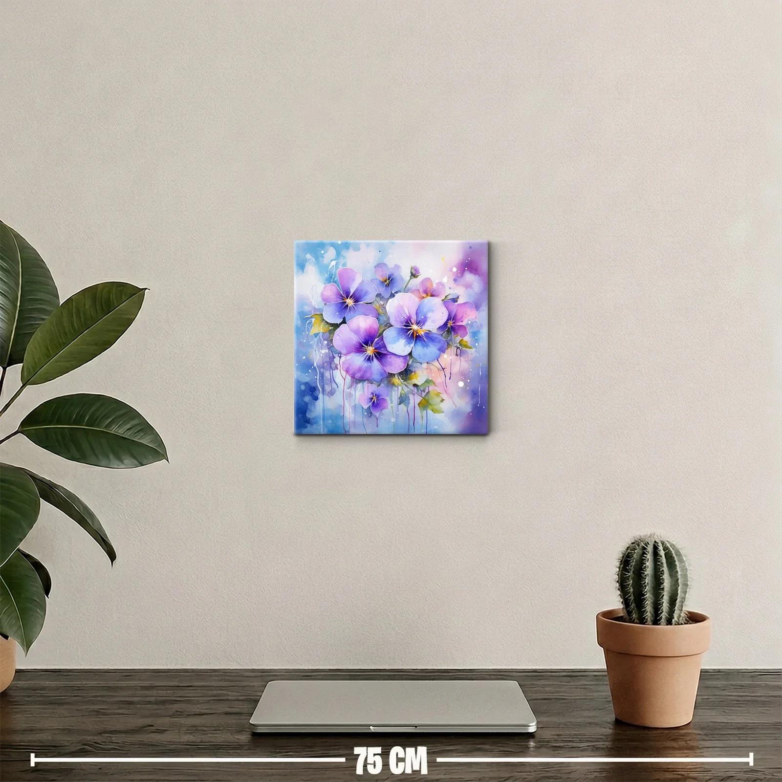 Cuadro con flores violetas y azules en tonos acuarela delicados — miniatura 2