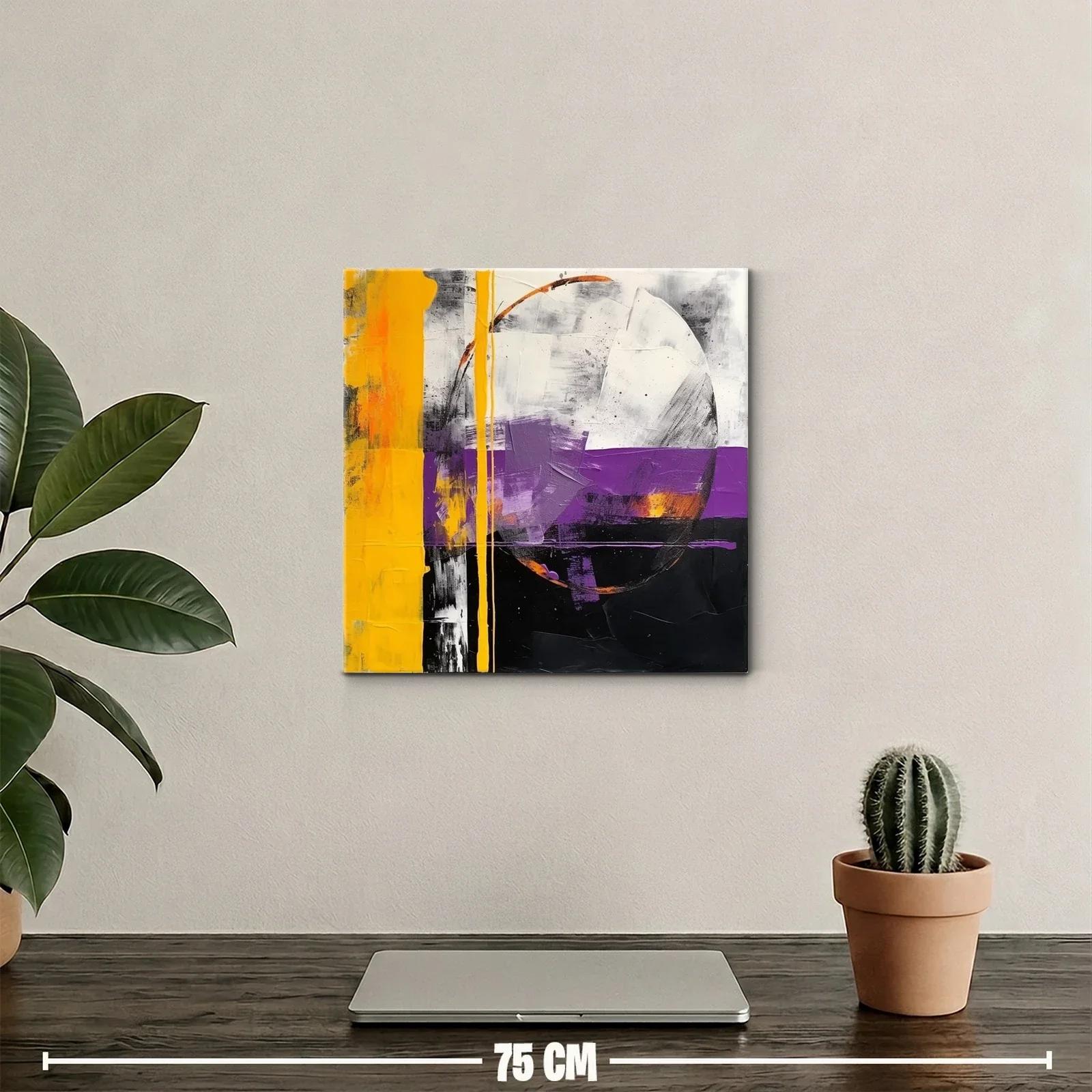 Cuadro abstracto con líneas vibrantes y formas circulares — miniatura 2