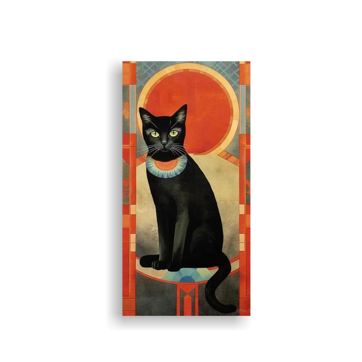 Cuadro gato negro con disco solar art déco — imagen principal