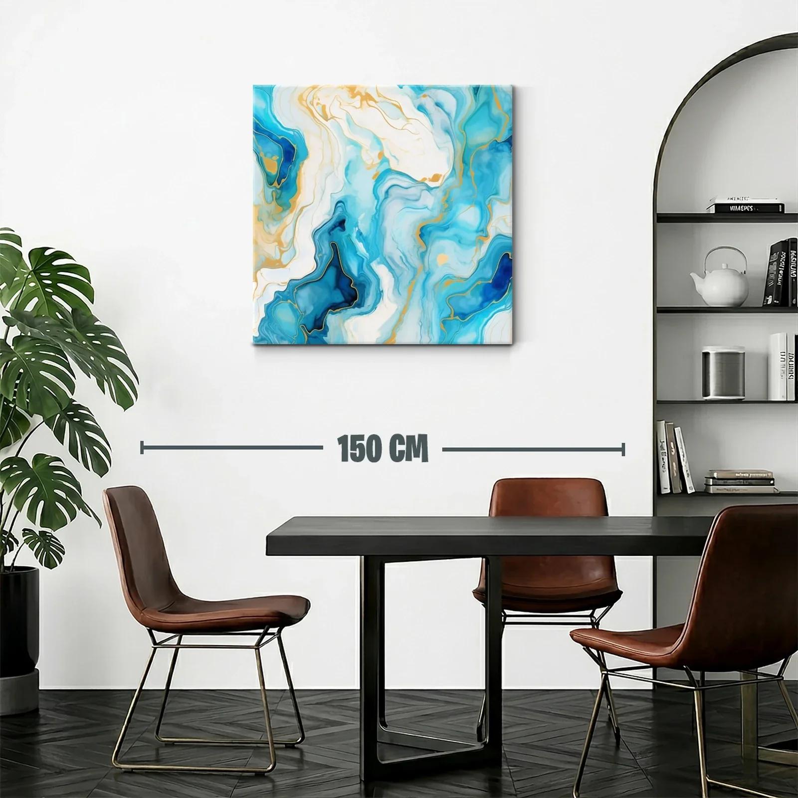 Cuadro abstracto con tonos azules y dorados elegante — miniatura 2