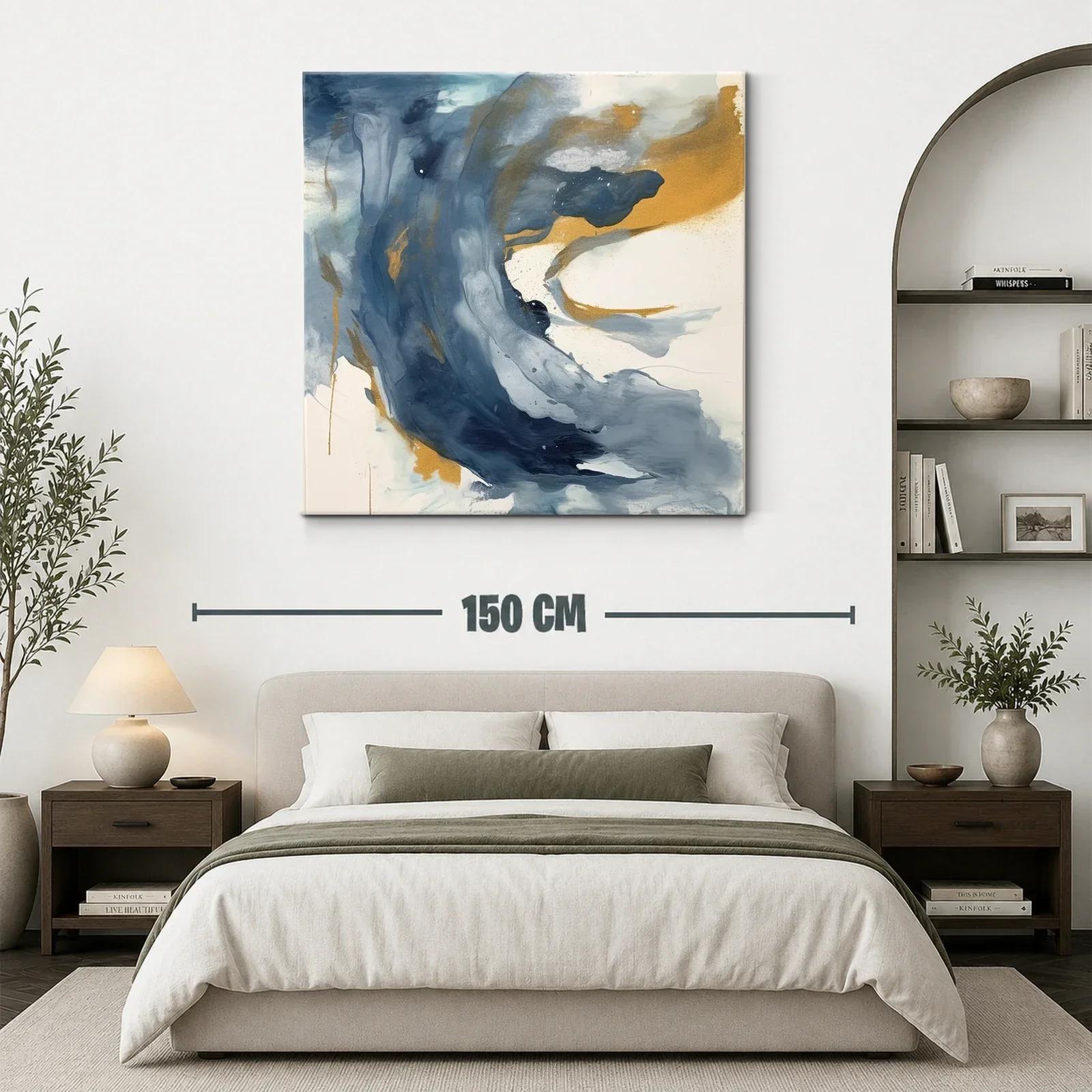 Cuadro abstracto con tonos azules y dorados vibrantes — miniatura 3