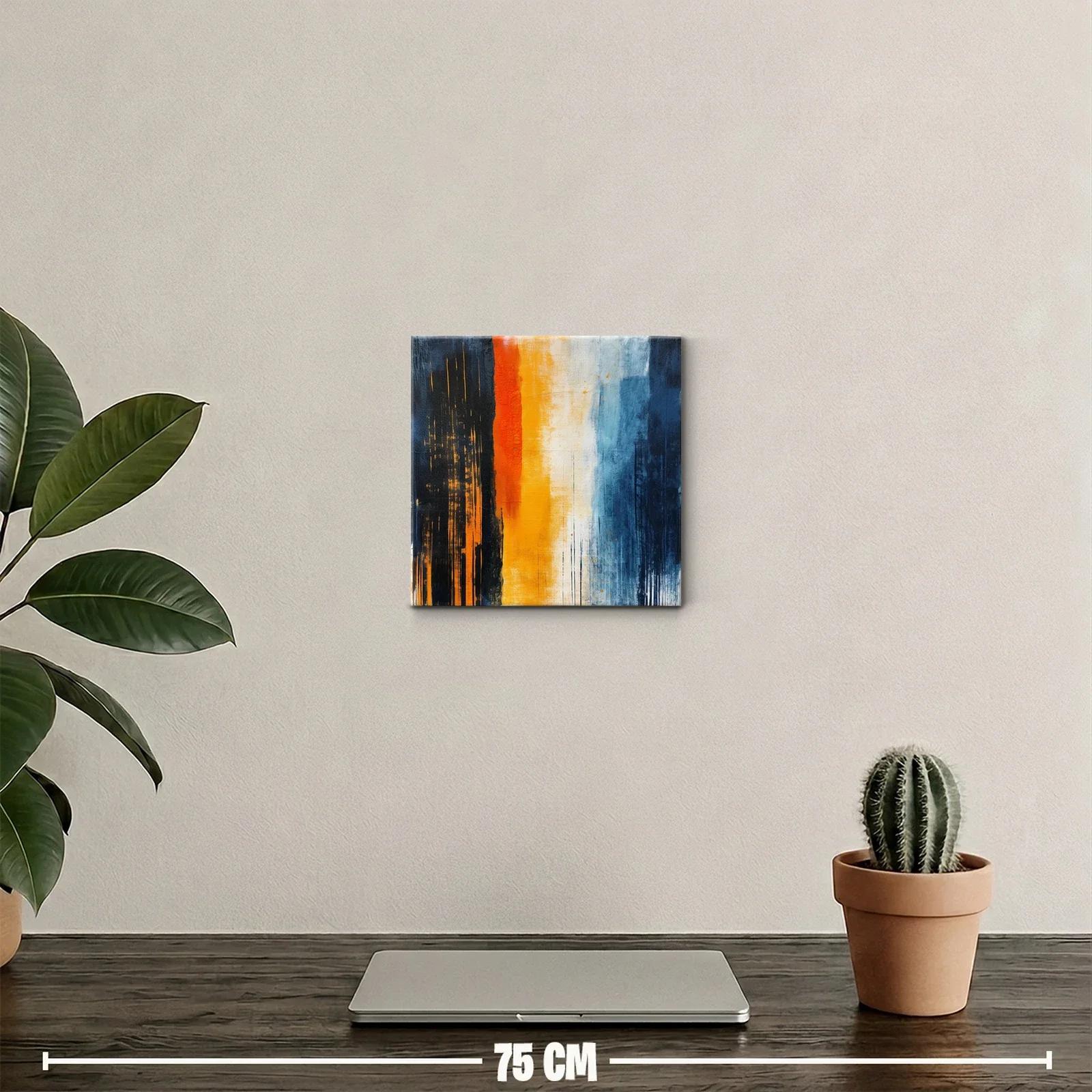 Cuadro abstracto con vibrantes franjas en azul y naranja — miniatura 2