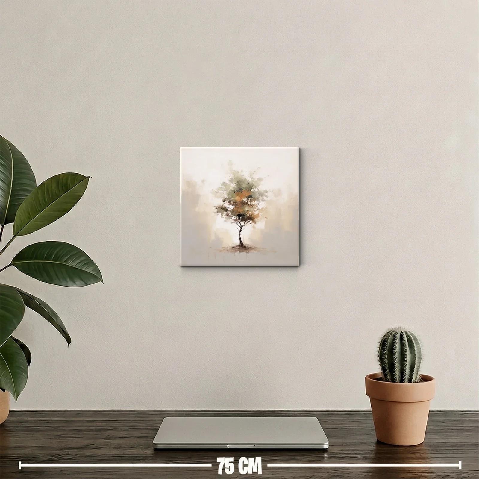 Cuadro abstracto de árbol con tonos neutros y tierra — miniatura 2