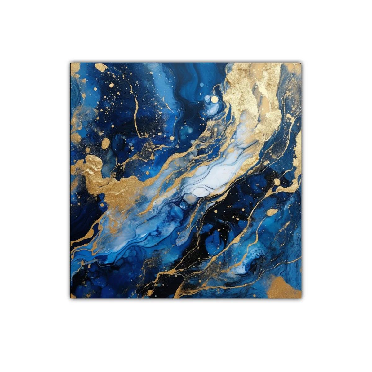 Cuadro abstracto en tonos azules con detalles dorados — miniatura 1
