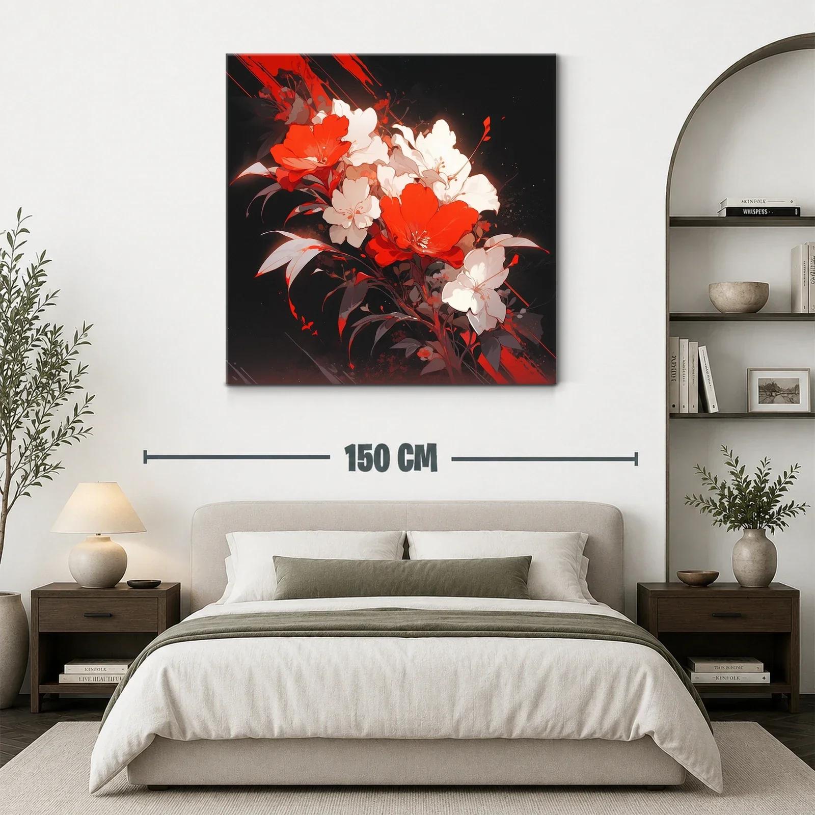 Composición floral vibrante en rojos y blancos sobre fondo oscuro — miniatura 3