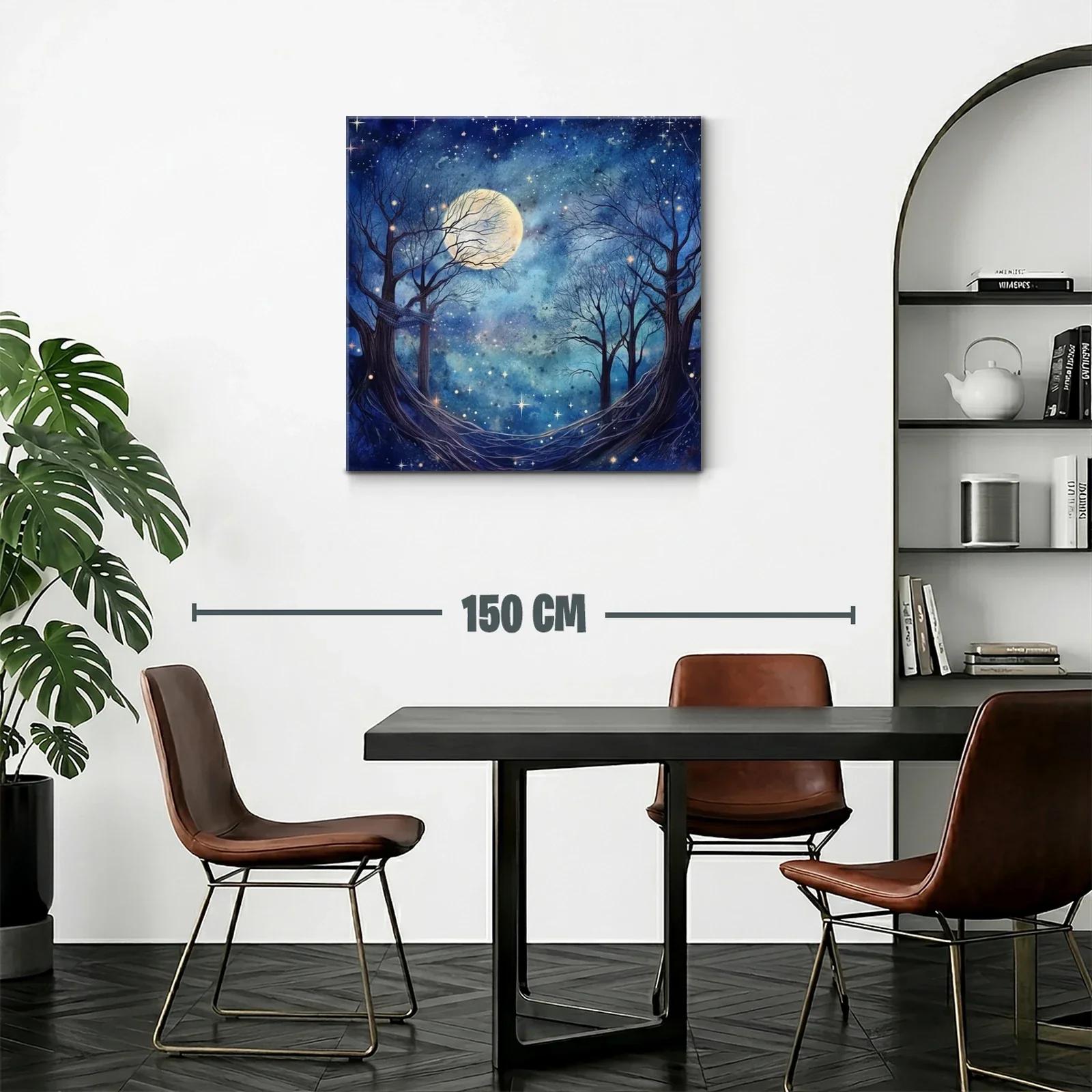 Paisaje nocturno con luna llena y árboles desnudos — miniatura 2