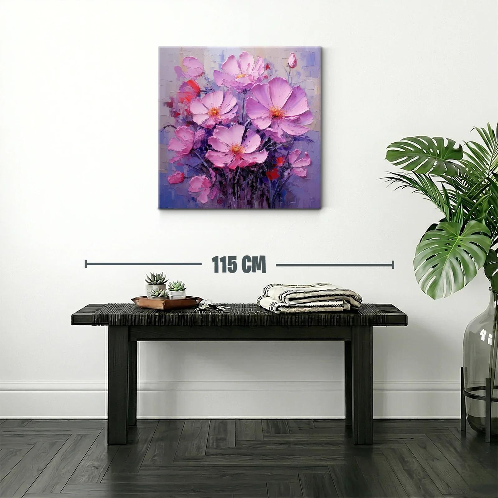 Cuadro moderno con ramo de flores en tonos rosas y lilas — miniatura 2