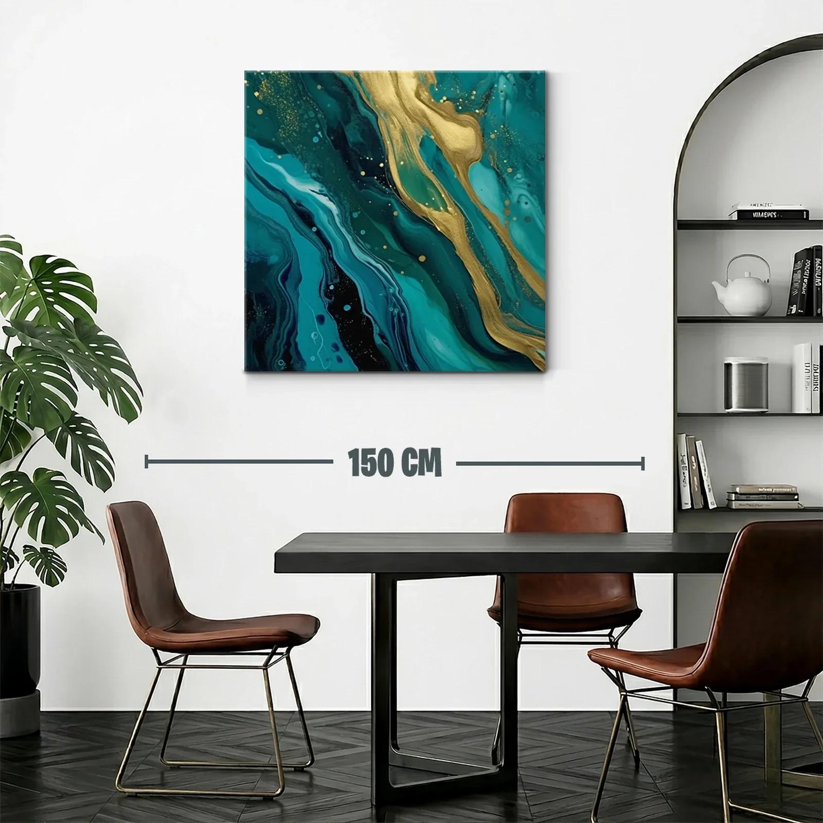 Cuadro abstracto con tonos turquesa y dorados brillantes — miniatura 2