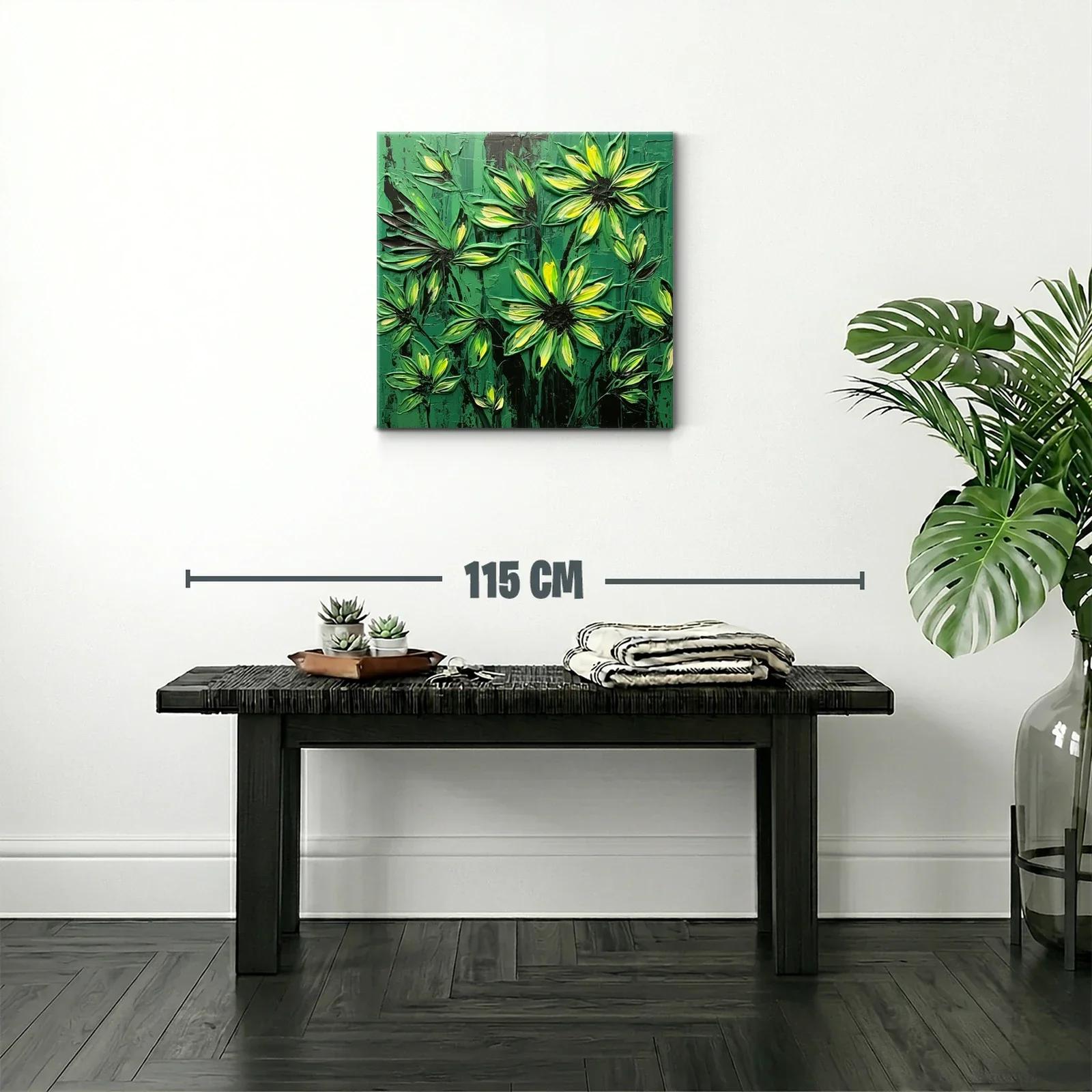 Cuadro floral con vibrantes tonos verdes y amarillos — miniatura 2
