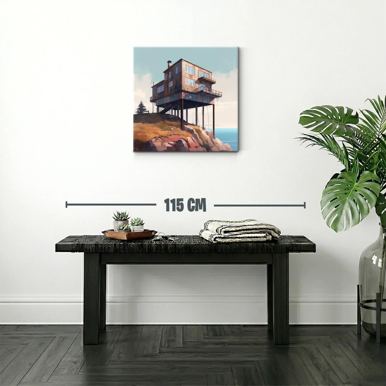 Casa sobre acantilado con vista al mar y cielo claro — miniatura 2