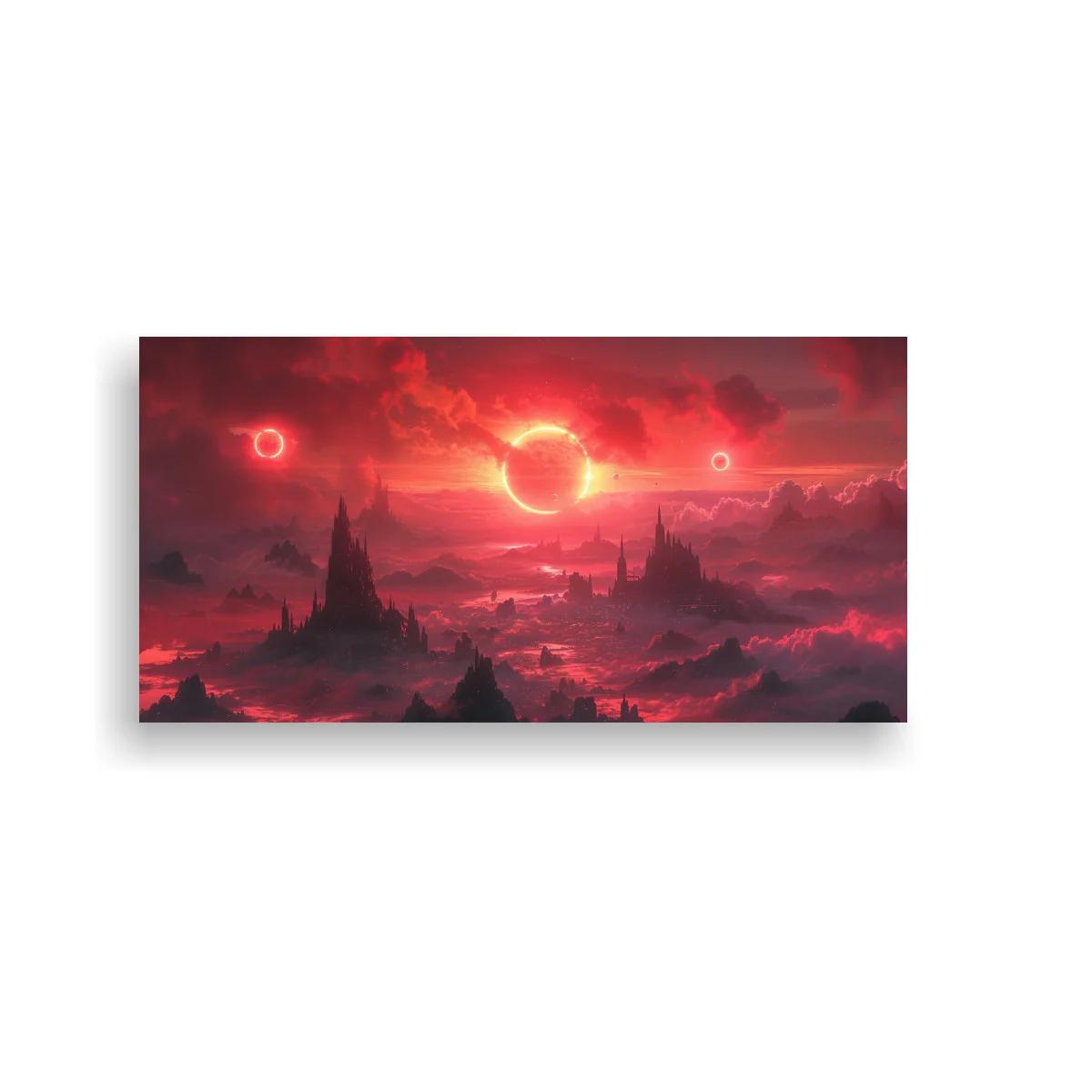 Cuadro eclipse solar sobre paisaje fantástico