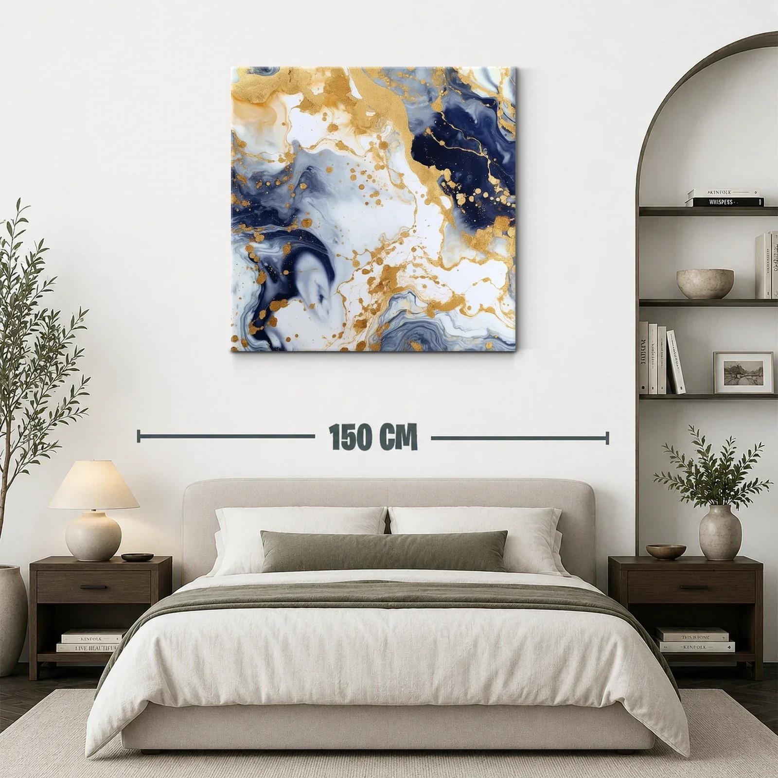 Cuadro abstracto con tonos dorados y azul marino elegante — miniatura 3