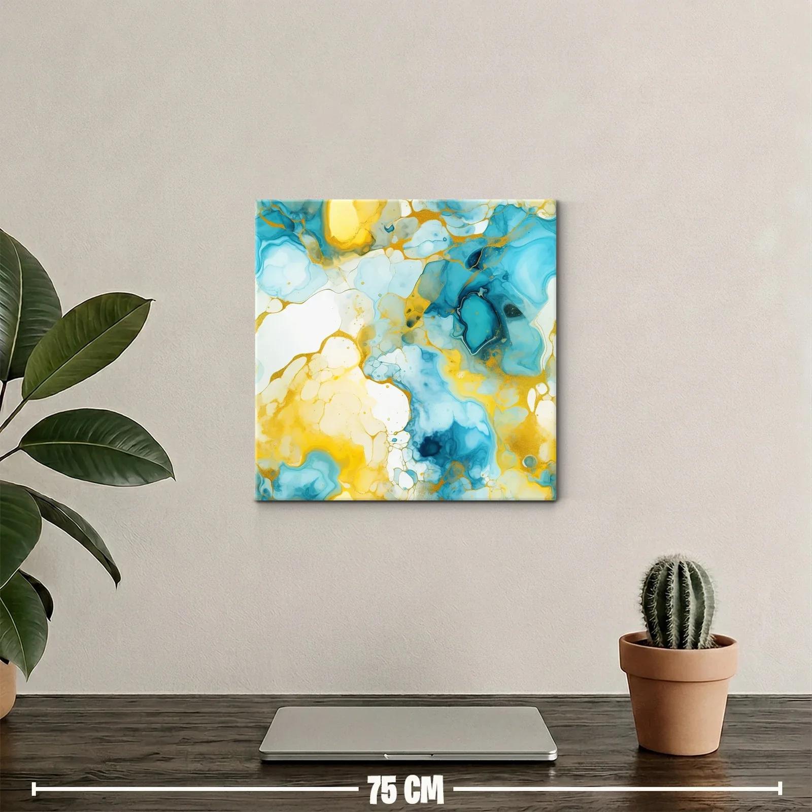Cuadro abstracto con tonos azules y dorados vibrantes — miniatura 2