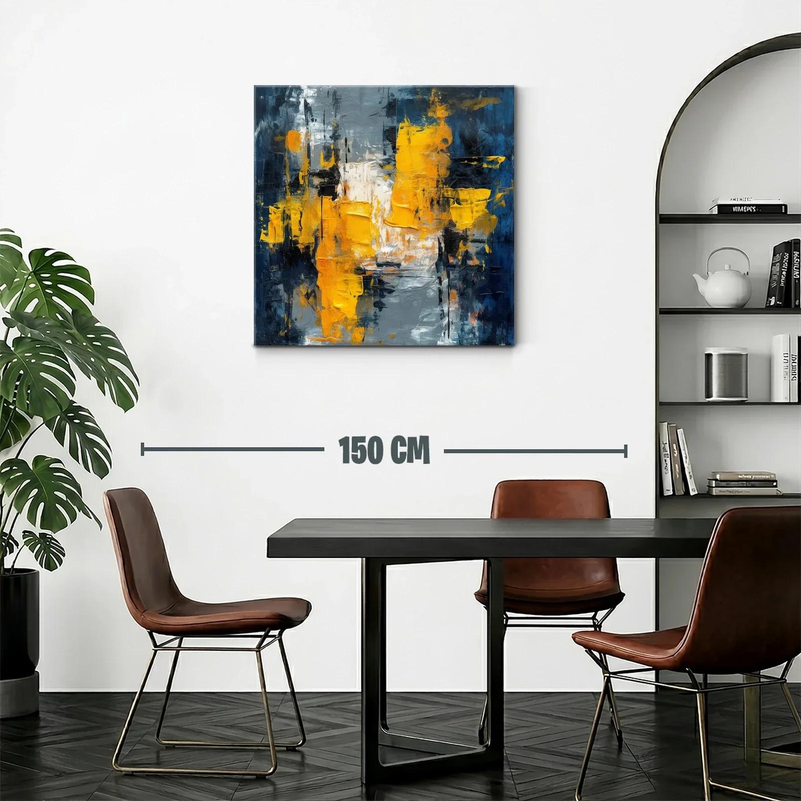 Cuadro abstracto con tonos dorados y azul oscuro — miniatura 2