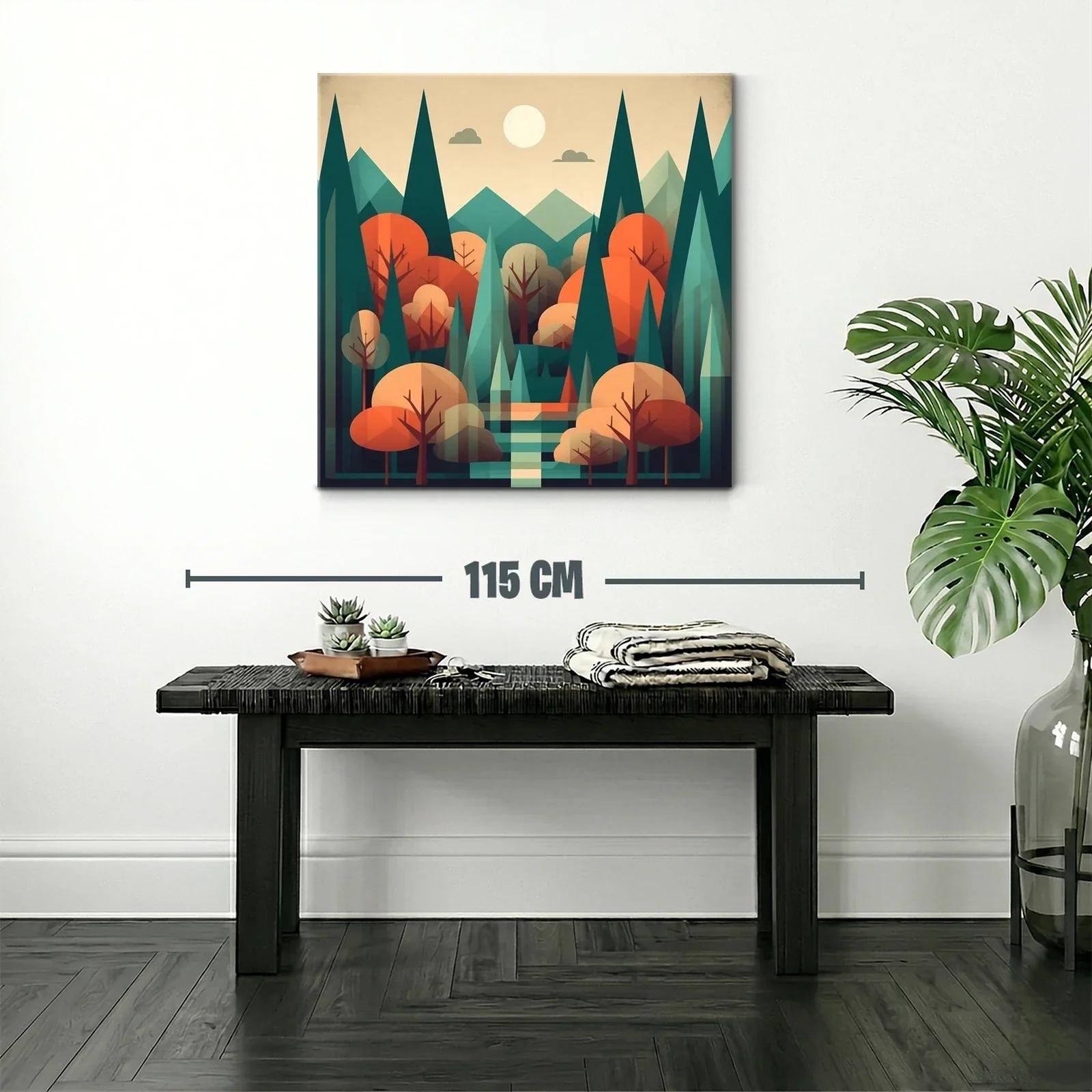 Paisaje geométrico bosque otoñal con tonos cálidos y verdes — miniatura 2