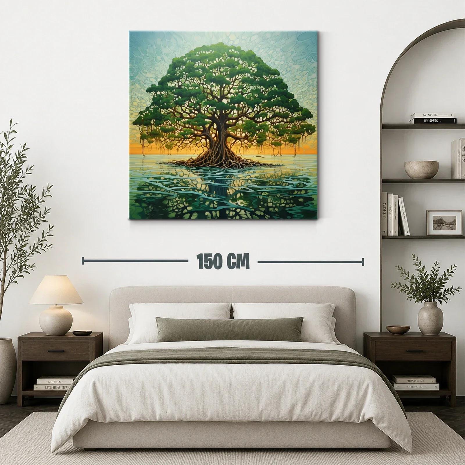 Esplendoroso árbol sobre aguas en luz cálida del atardecer — miniatura 3