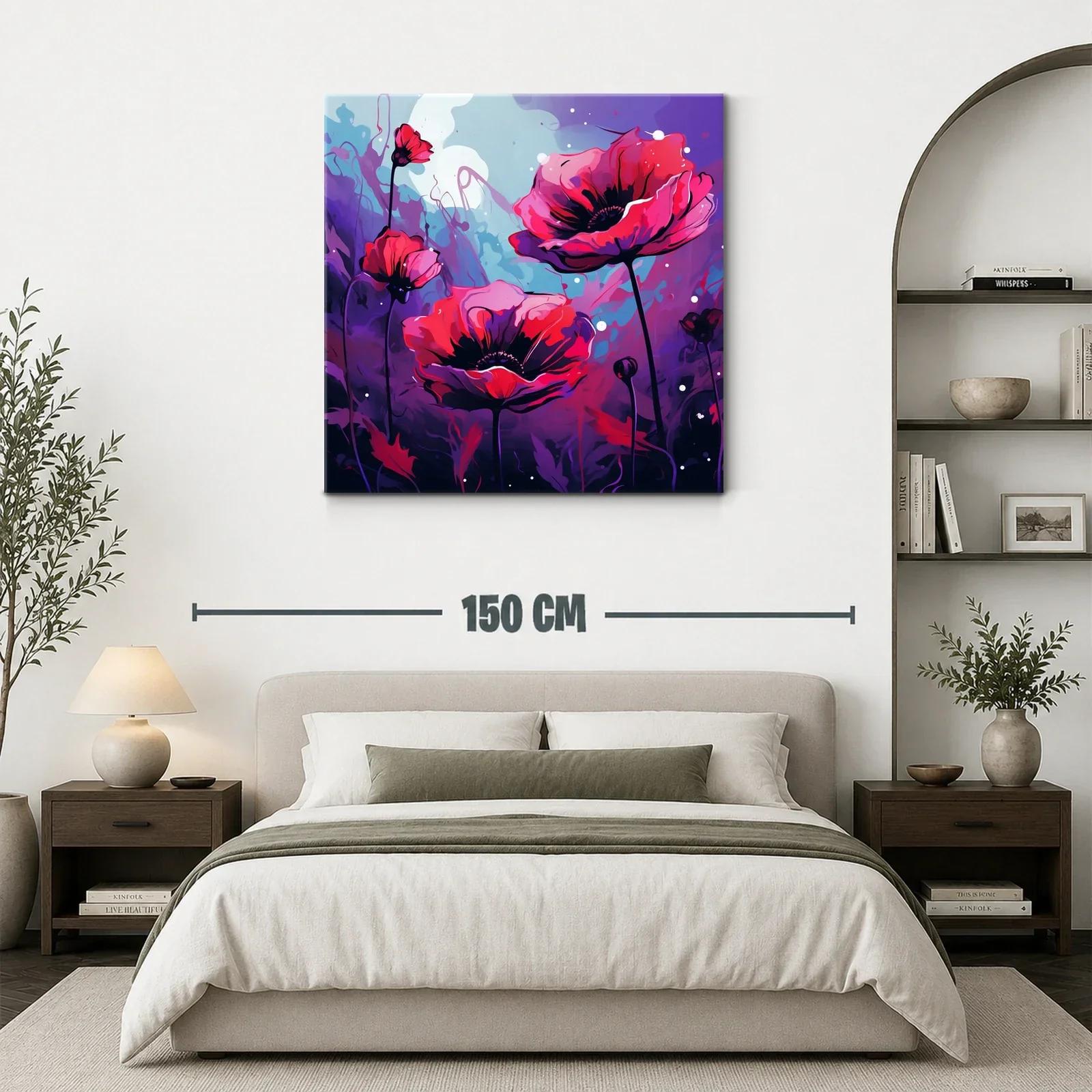 Flores rojas vibrantes sobre fondo púrpura y azul — miniatura 3