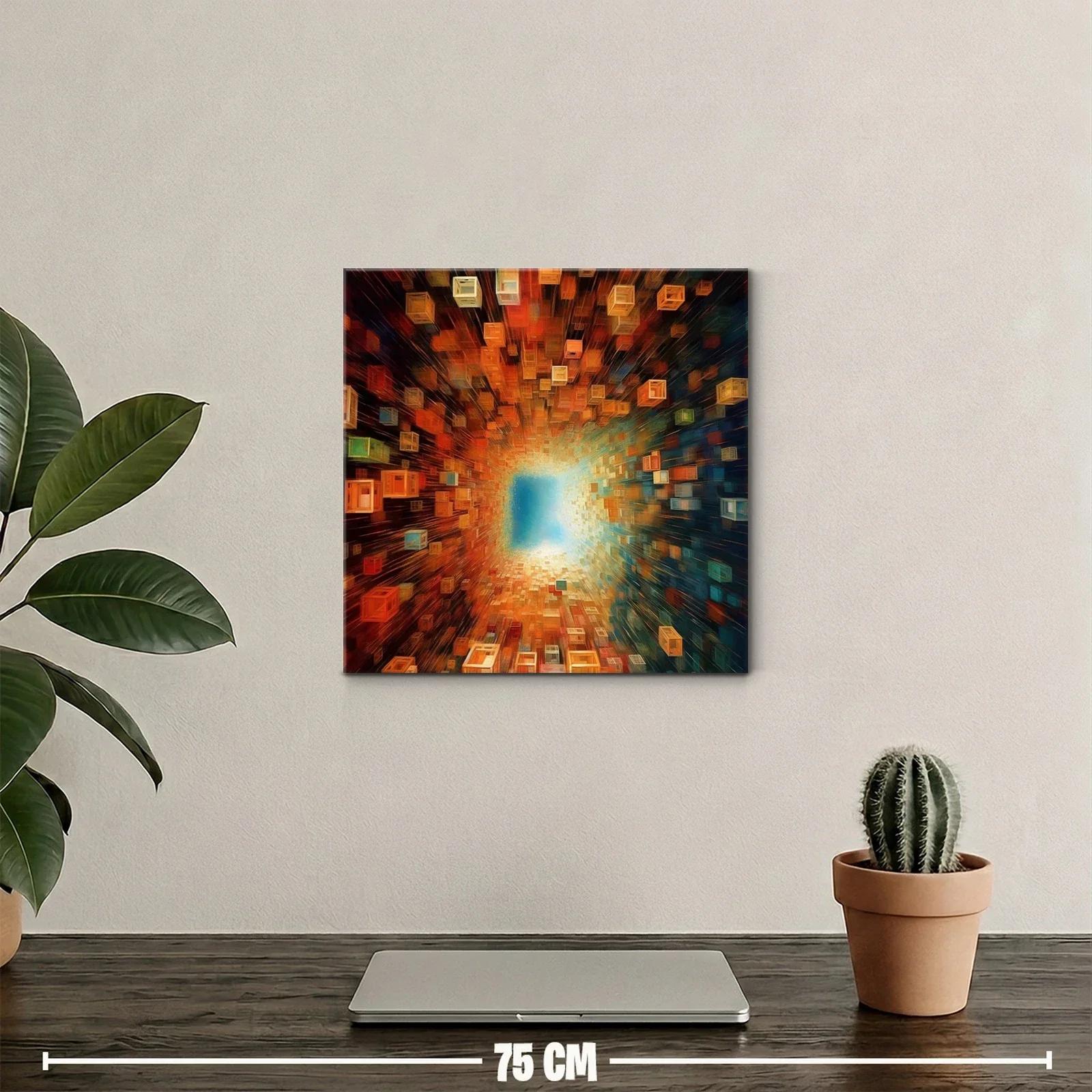 Cuadro abstracto con cubos en perspectiva y luz intensa — miniatura 2