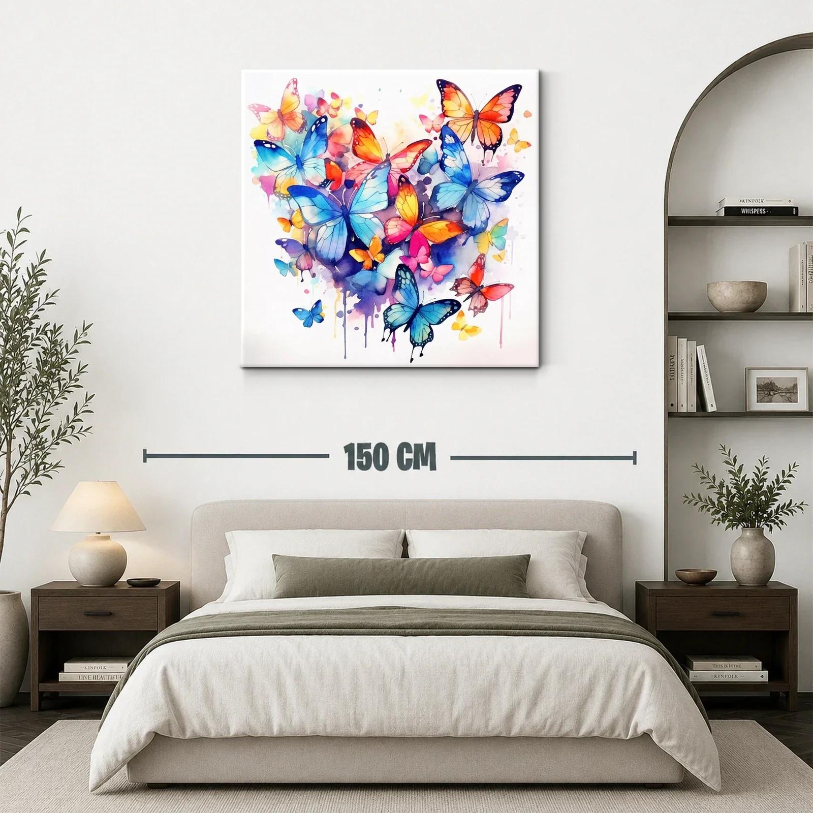 Cuadro con mariposas vibrantes en tonos azules y naranjas — miniatura 3
