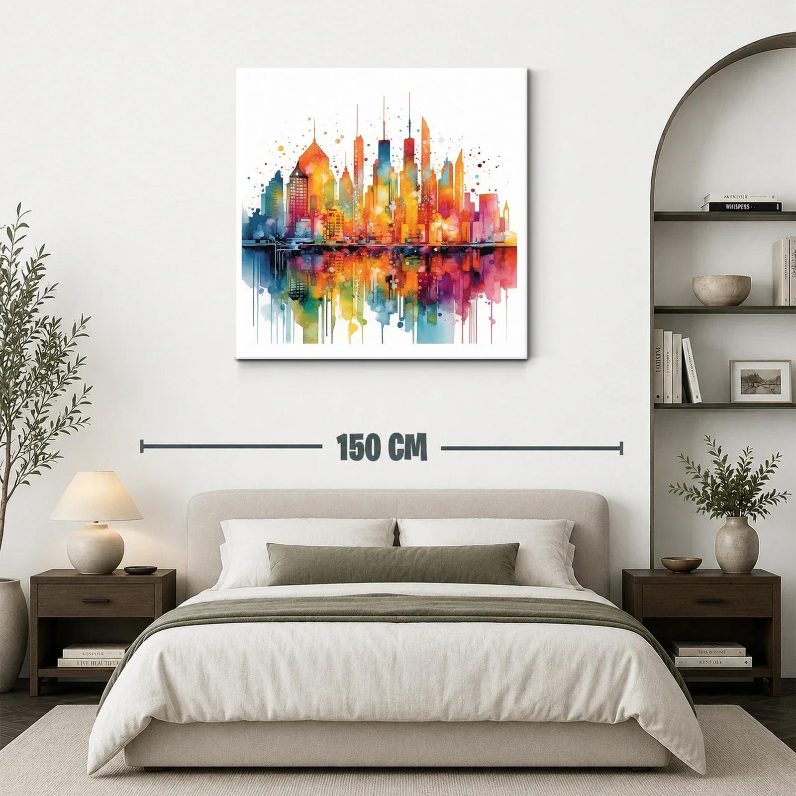 Cityscape vibrante en tonos cálidos y fríos reflejados — miniatura 3